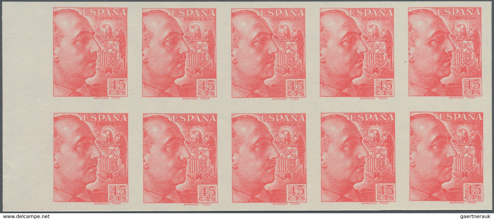 Spanien: 1940, General Franco Definitive 45c. Red ('Sanchez Toda') Lot With About 275 IMPERFORATE ST - Briefe U. Dokumente