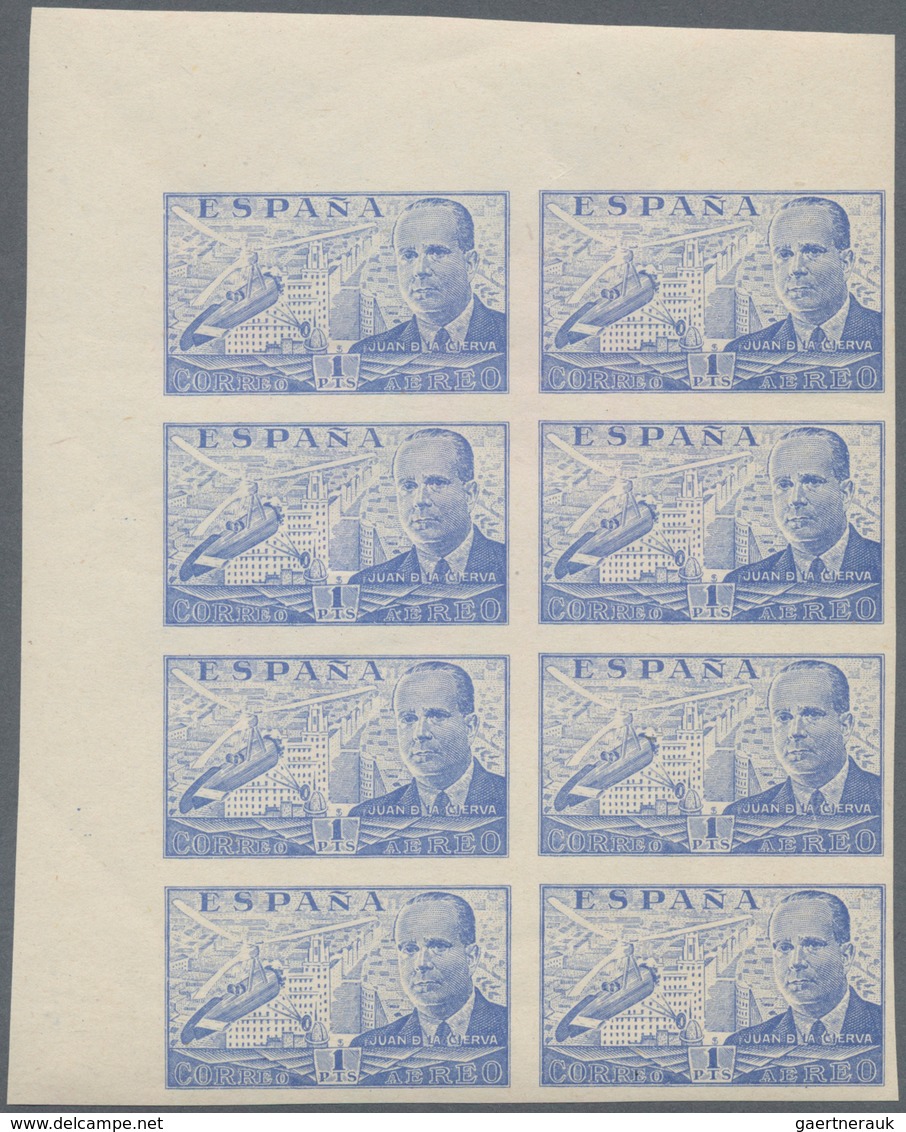 Spanien: 1940, Juan De La Cierva Airmail Issue 1pta. Blue In A Lot With About 310 IMPERFORATE Stamps - Lettres & Documents