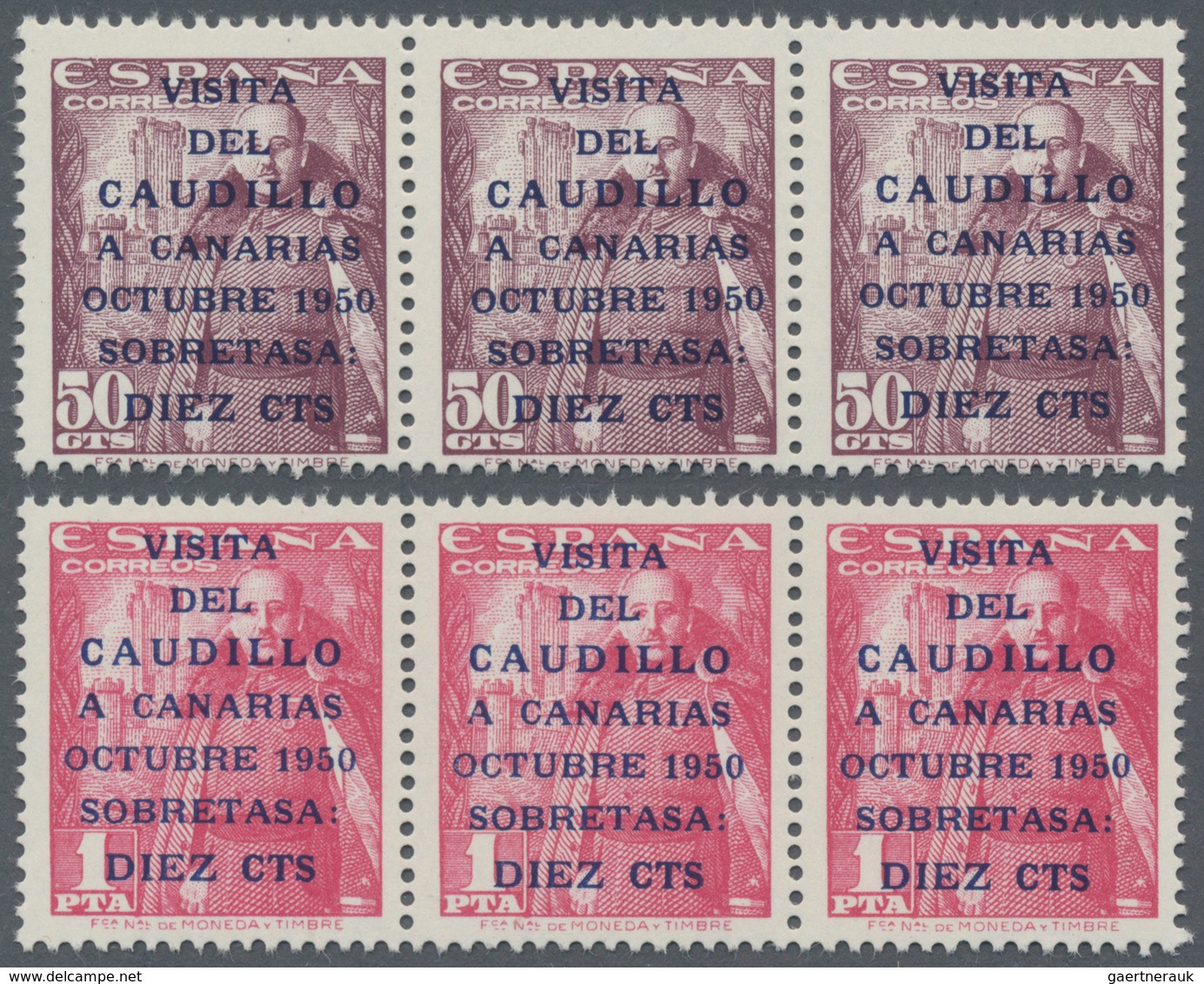 Spanien: 1950, General Franco's Visit Of The Canary Islands 50c. Dark Lilac And 1pta. Carmine-rose W - Brieven En Documenten