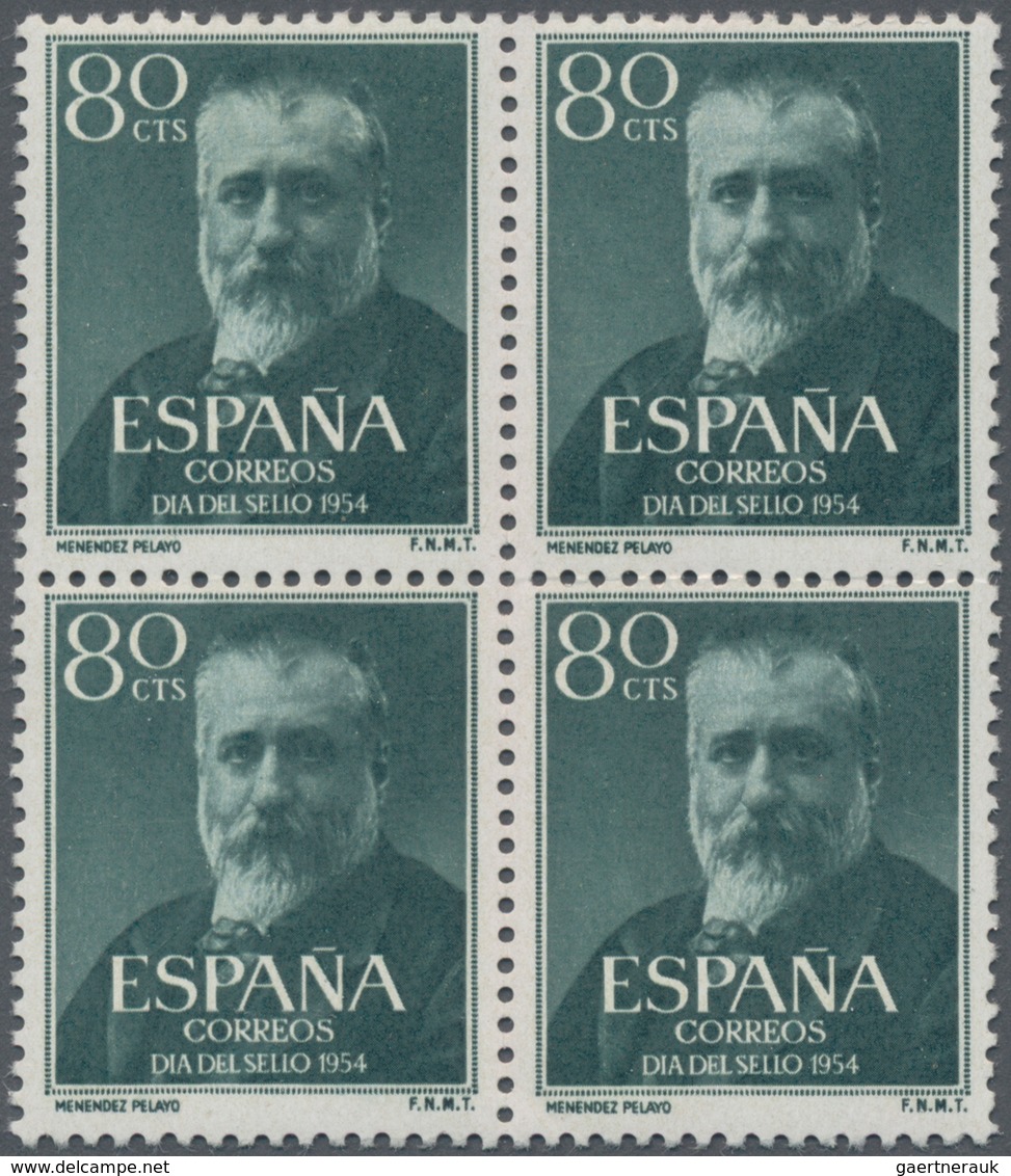 Spanien: 1954, Stamp Day 'Marcelino Menendez Y Pelayo' (writer) 80c. Deep Blue-green Lot With About - Briefe U. Dokumente