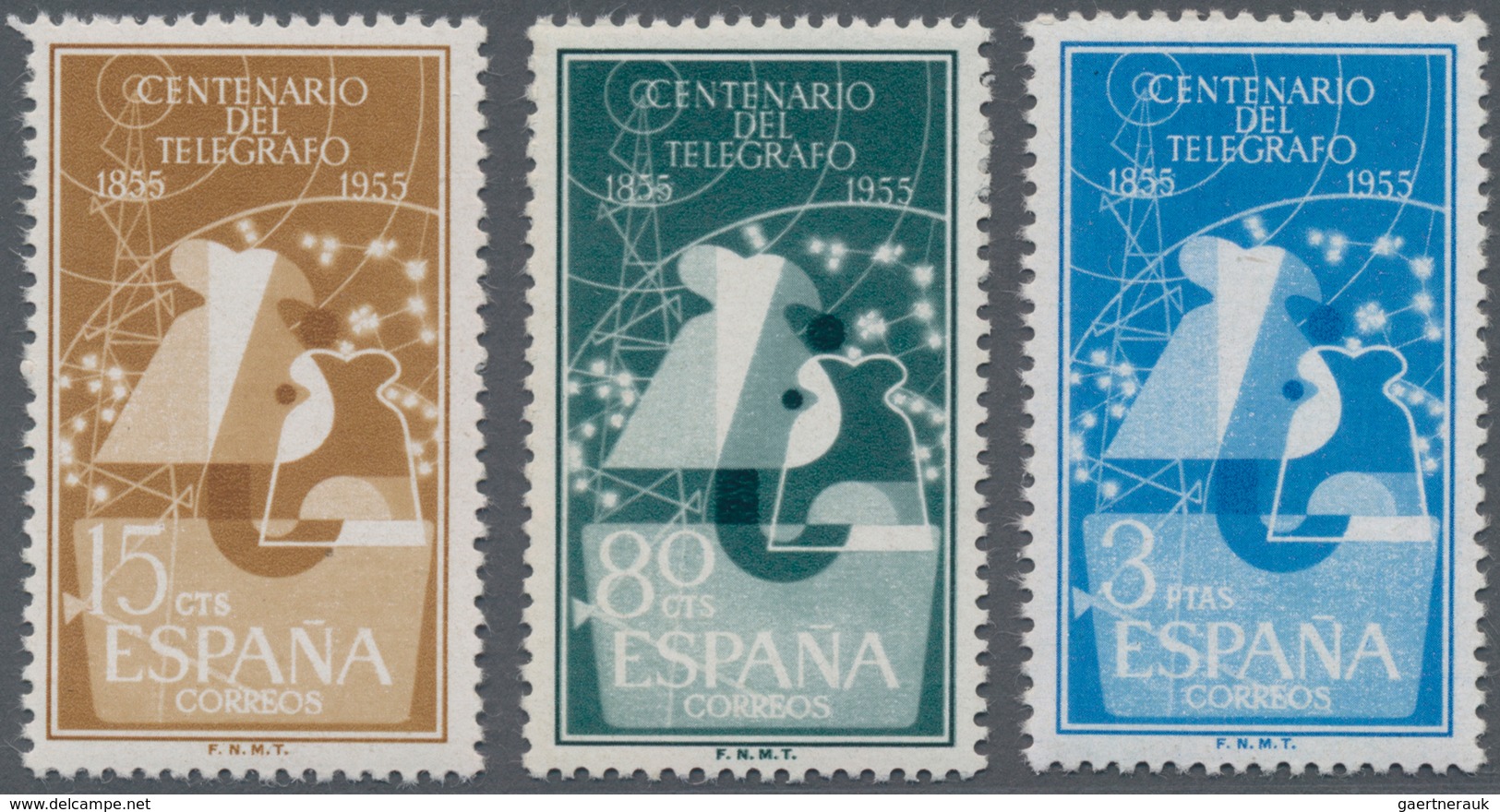 Spanien: 1955, 100 Years Spanish Telegraphy Complete Set Of Three In A Lot With About 155 Sets Incl. - Cartas & Documentos