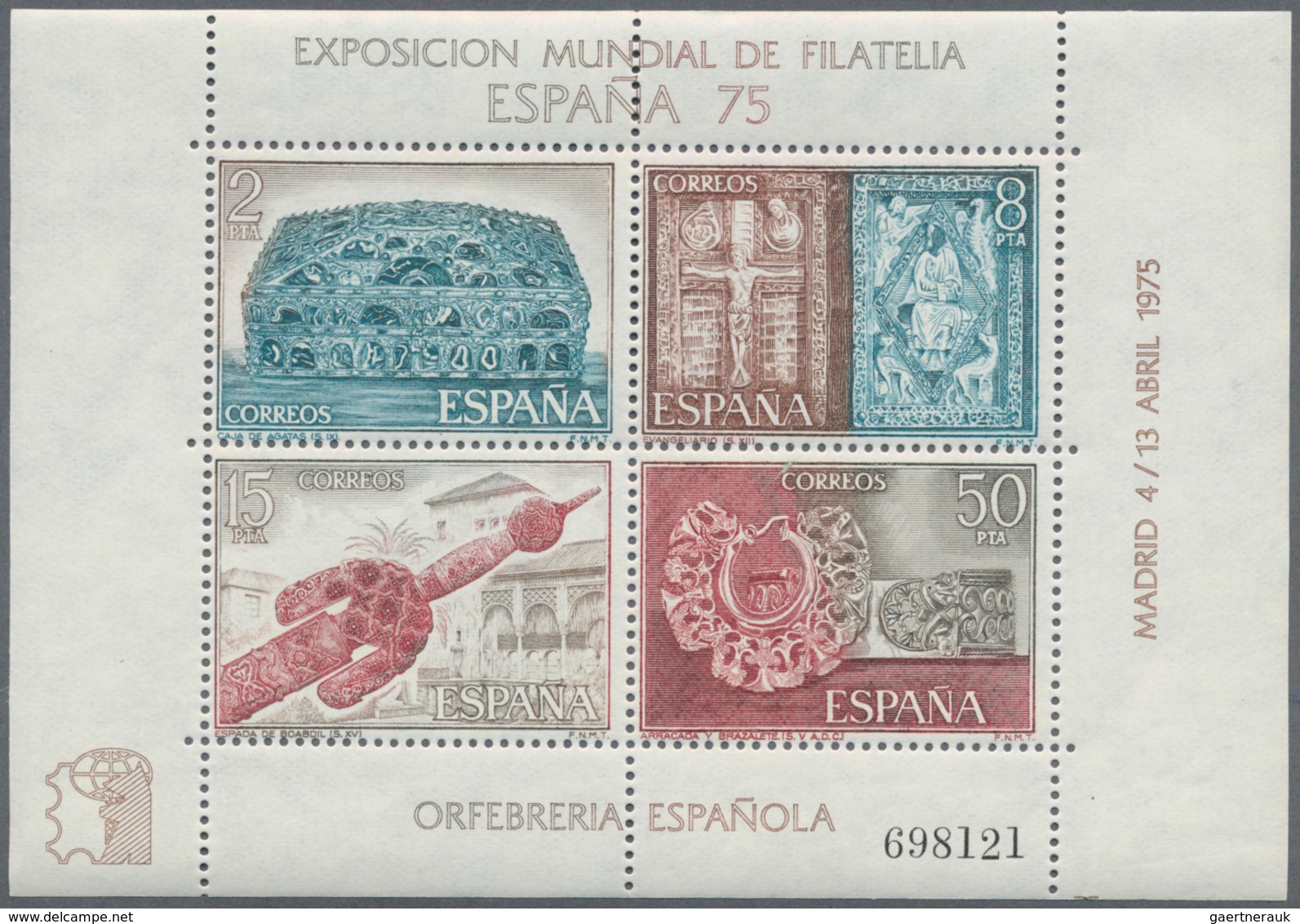 Spanien: 1975, International Stamp Exhibition ESPANA '75 Set Of Two Miniature Sheets In A Lot With A - Briefe U. Dokumente