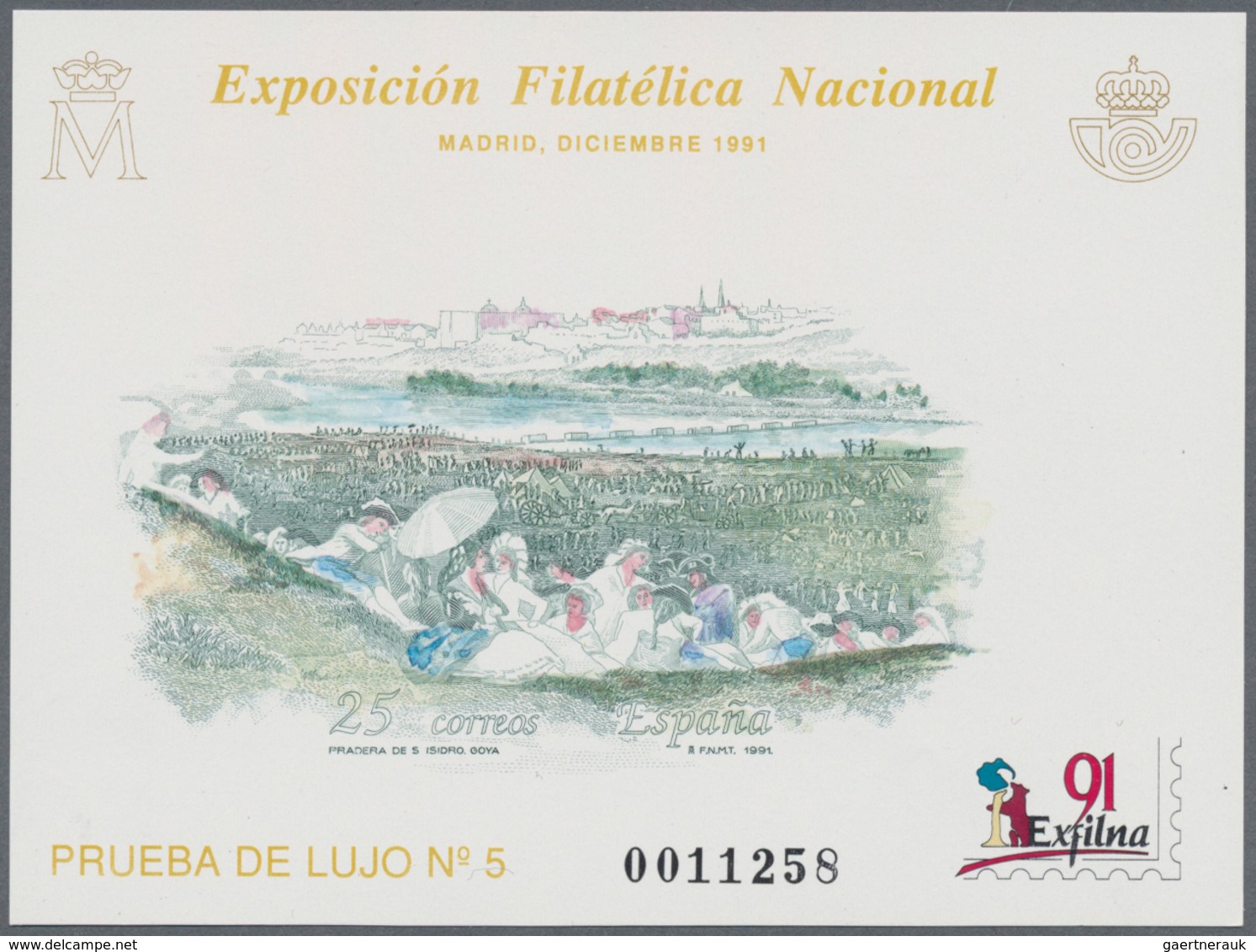 Spanien: 1991, National Stamp Exhibition EXFILNA'91 In Madrid Imperforate Special Miniature Sheet On - Lettres & Documents