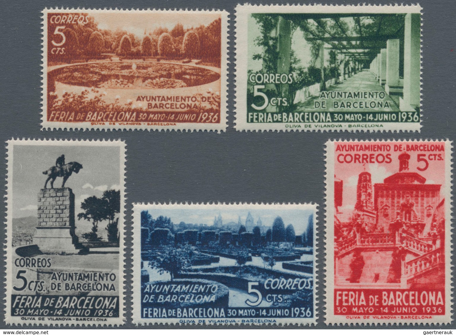 Spanien - Zwangszuschlagsmarken Für Barcelona: 1936, Barcelona Fair Complete Set Of Five Showing Dif - Impuestos De Guerra