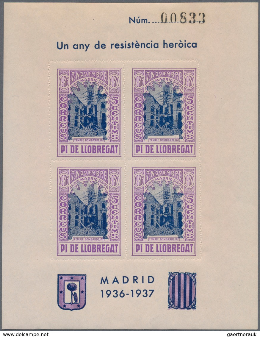 Spanien - Lokalausgaben: 1937, PI DE LLOBREGAT: accumulation of four different ZIG-ZAG ROULETTED min