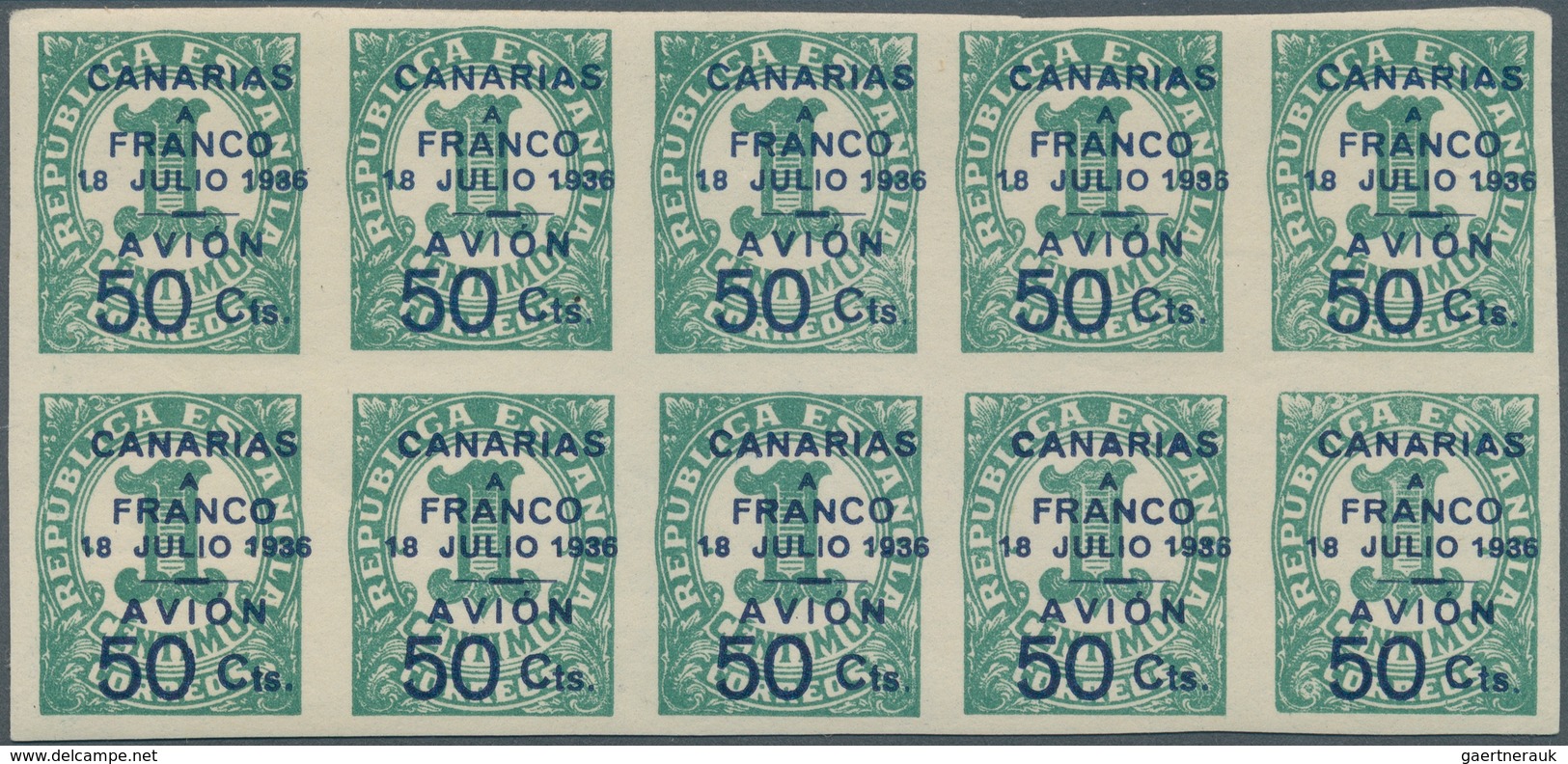 Spanien - Kanarische Inseln (1936/38): Flugpostmarken: 1937, Numerals 1c. Green And 2c. Pale Brown W - Storia Postale