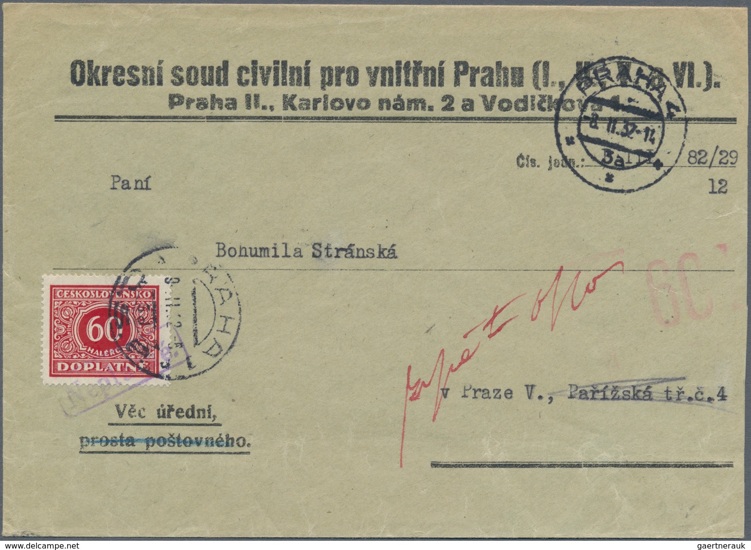 Tschechoslowakei: 1920/39 Ca. 32 Covers And Cards, Mostly With Postage Due Stamps And/or Cancels, Ve - Usados