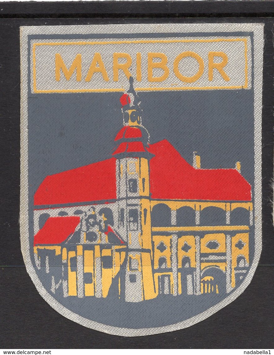 YUGOSLAVIA, SLOVENIA, MARIBOR, TOWN, CITY  LABEL, IMPREGNATED TEXTIL, 6 X 8 Cm - Hotel Labels