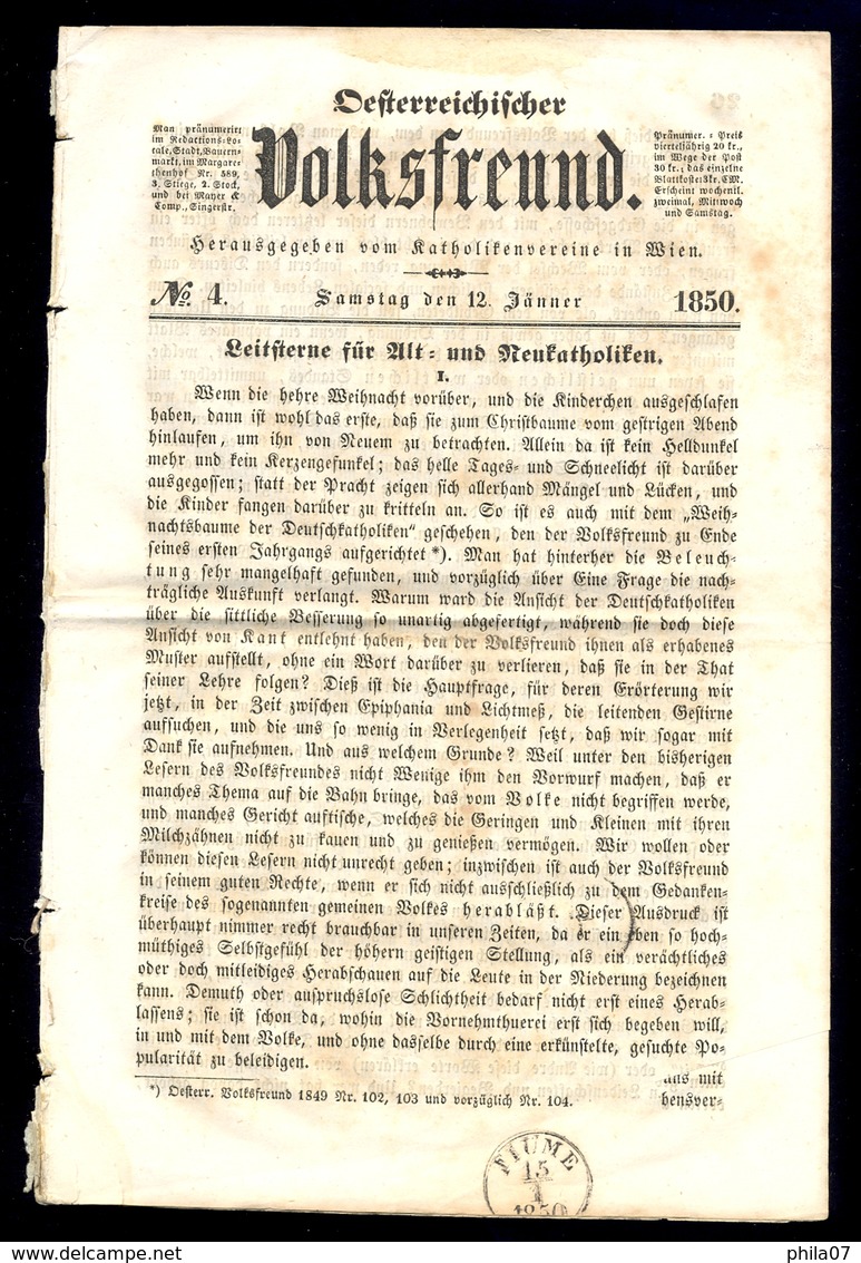 Austria, Croatia - Complete Newspaper Oeseterreichischer Volksfreund No. 4 From 1850 - Autres & Non Classés