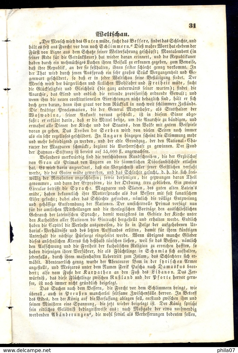 Austria, Croatia - complete newspaper Oeseterreichischer Volksfreund No. 4 from 1850