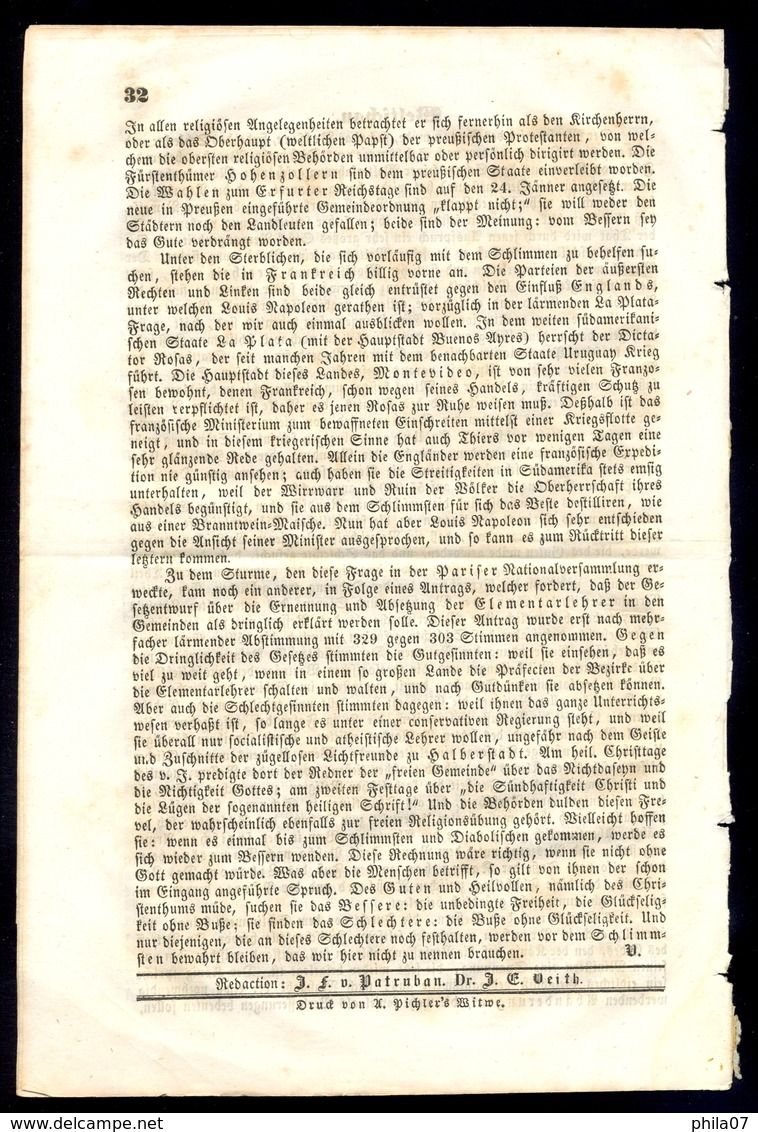 Austria, Croatia - complete newspaper Oeseterreichischer Volksfreund No. 4 from 1850