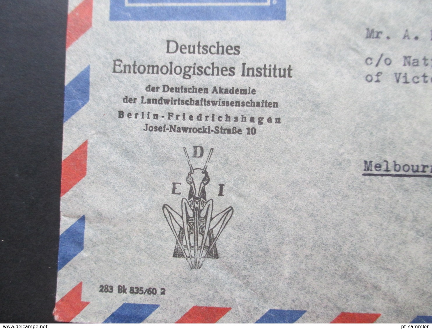 DDR Fünfjahrplan 1962 Luftpostbrief Nach Melbourne Australien Firmenumschlag Deutsches Entomologisches Institut Berlin - Lettres & Documents