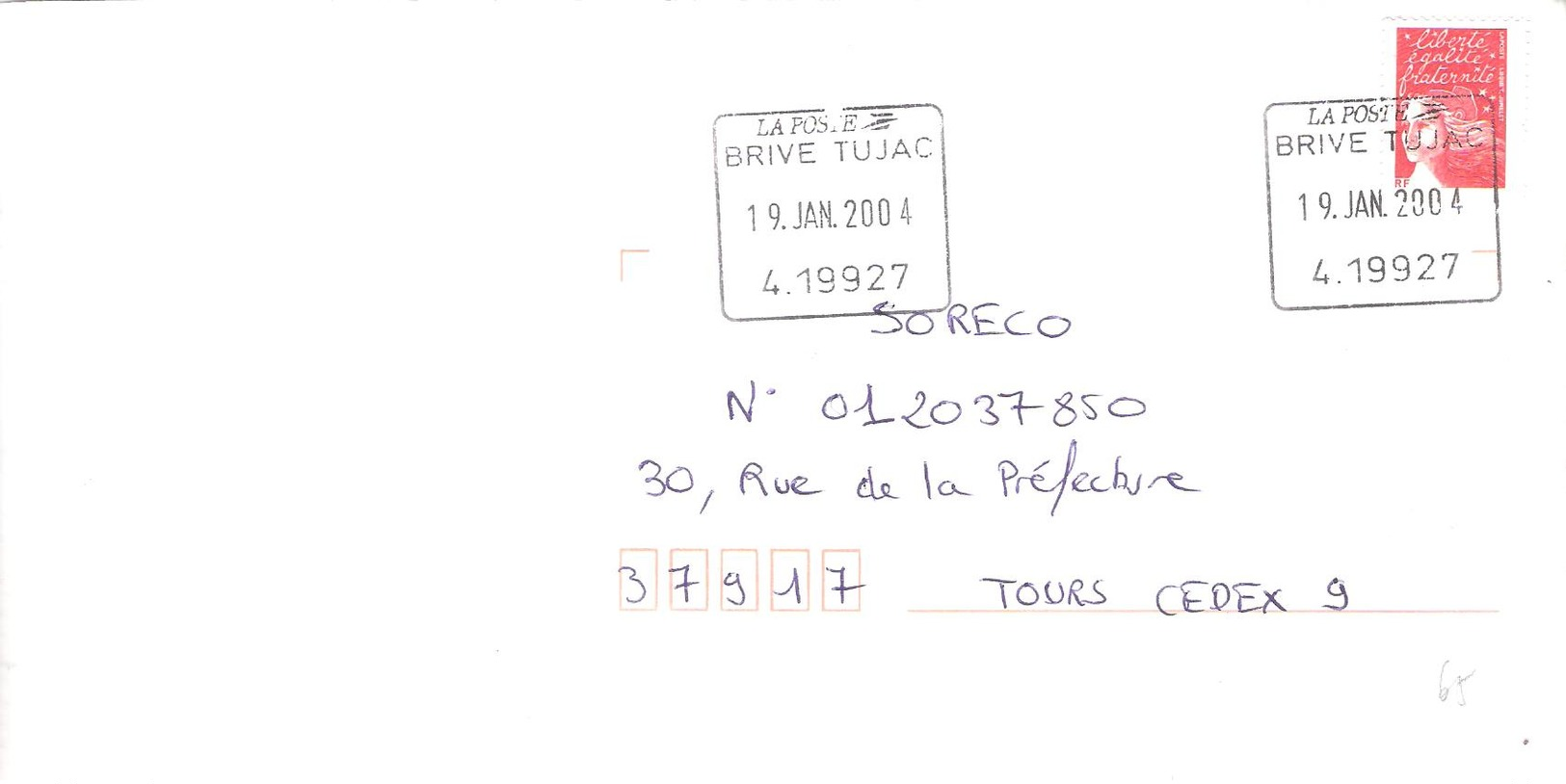 Corrèze :- BRIVE TUJAC Marianne De BRIAT Validité Permanente Oblitéré Cachet De Service Carré - 1961-....