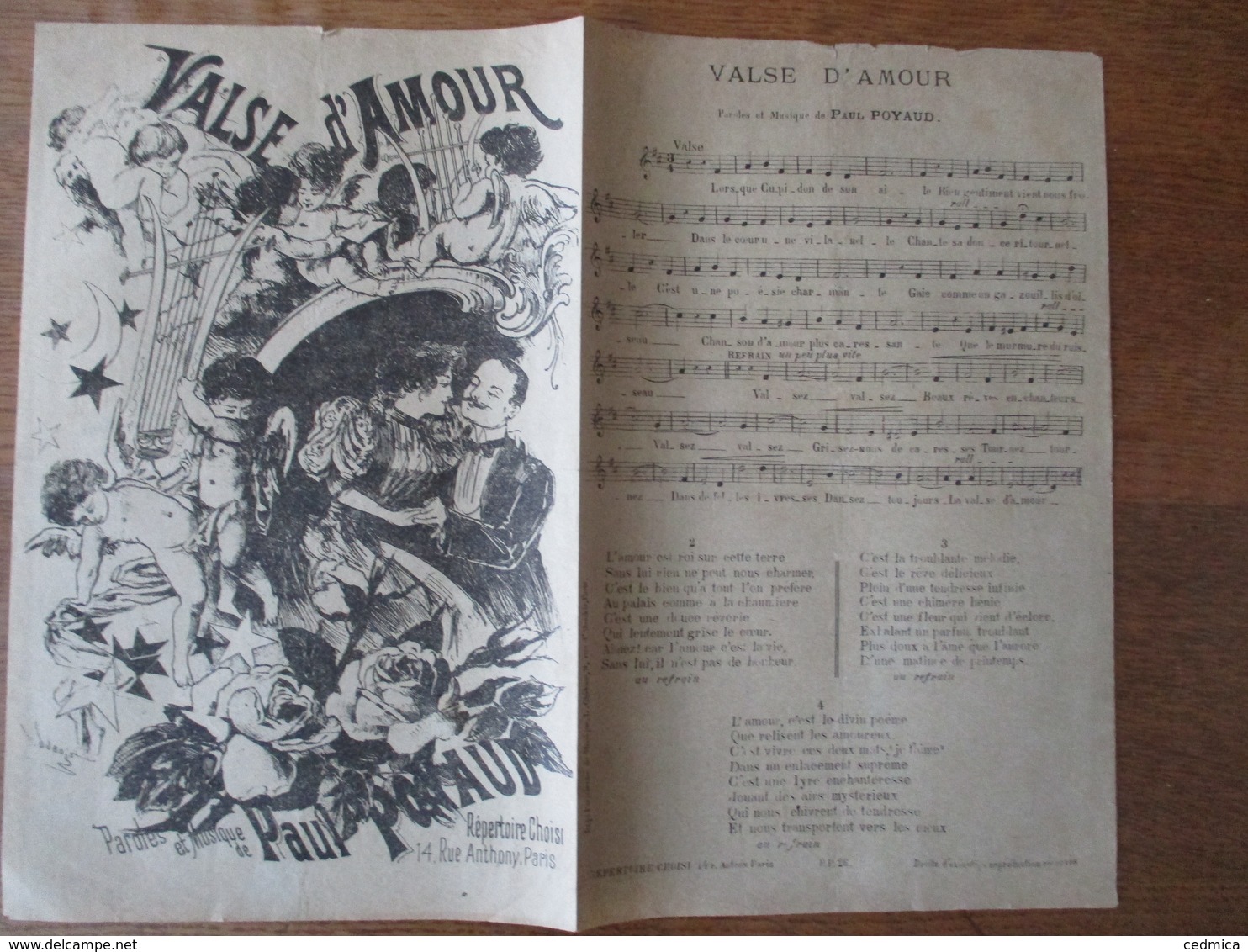 VALSE D'AMOUR  PAROLES ET MUSIQUE DE PAUL POYAUD - Partitions Musicales Anciennes