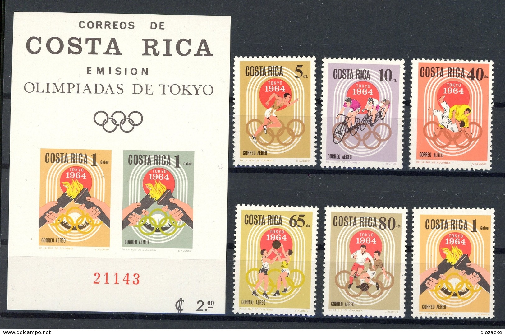 Costa Rica MiNr. 668-73 + Bl 7A Postfrisch MNH Olympia 1964 (Oly2187 - Costa Rica