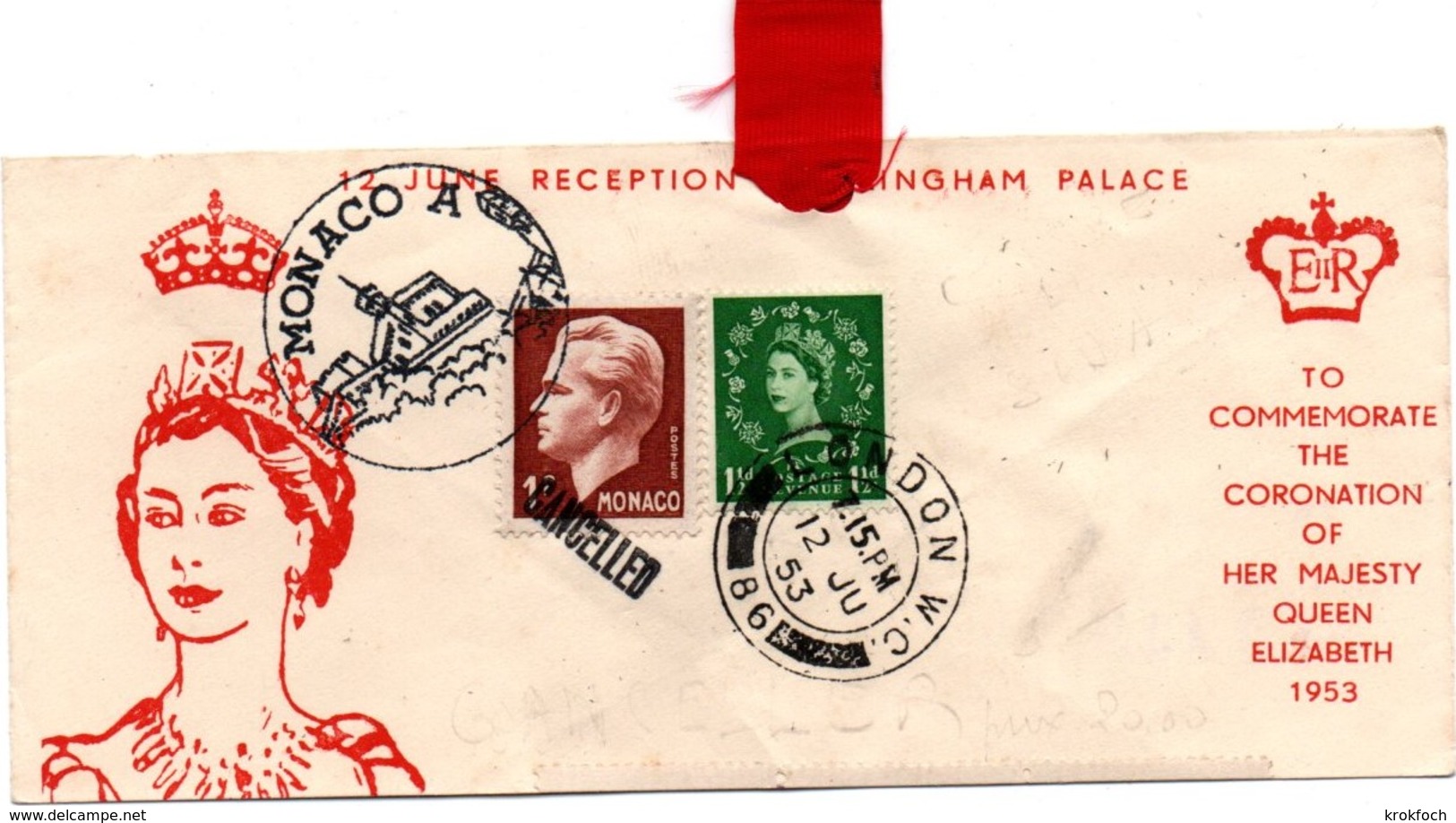 Coronation HM Elizabeth - London WC 12.06.1953 + Monaco + Cancelled - Lettres & Documents