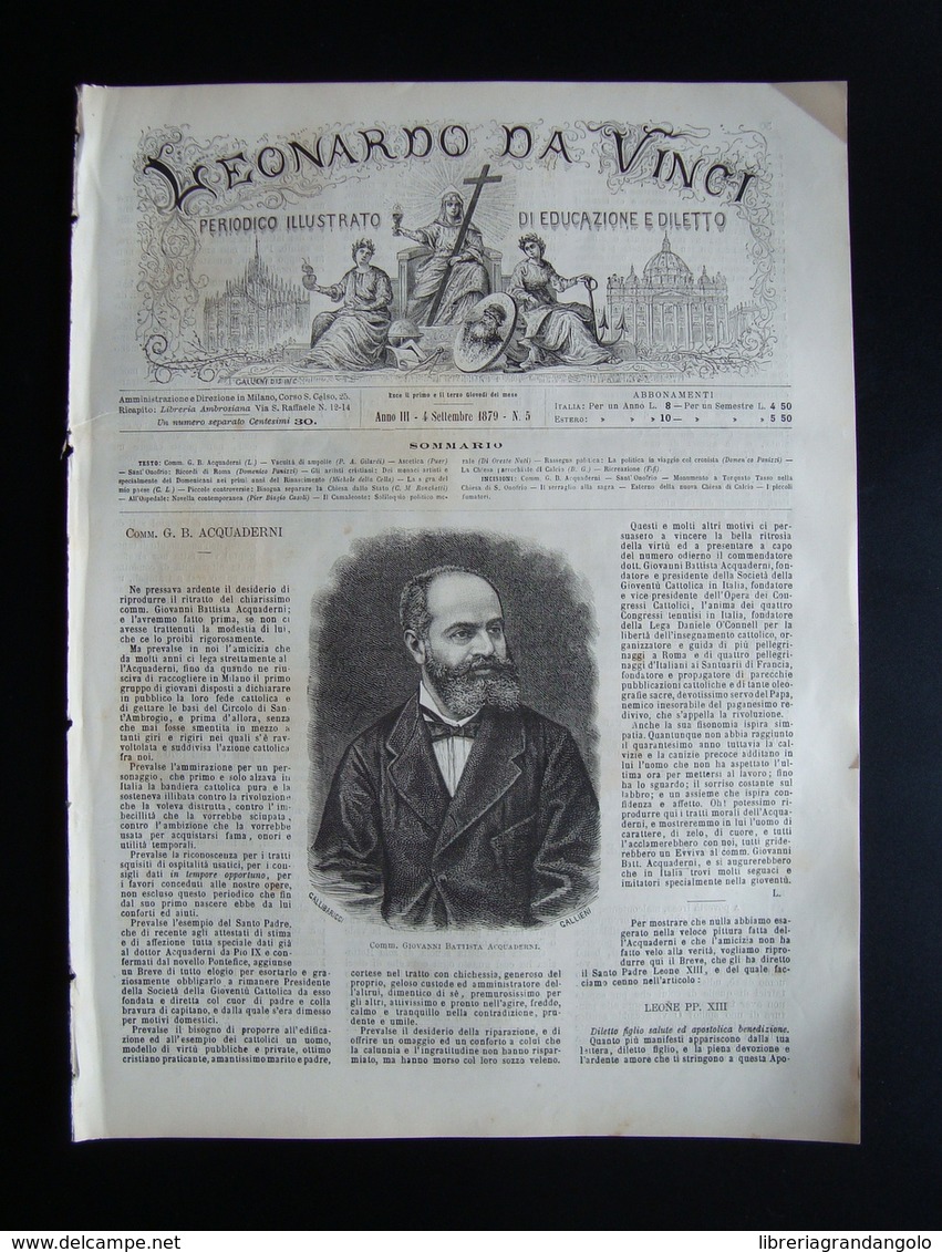 Leonardo Da Vinci Anno III 1880  Numero 5 Acquaderni Leone XIII - Non Classificati