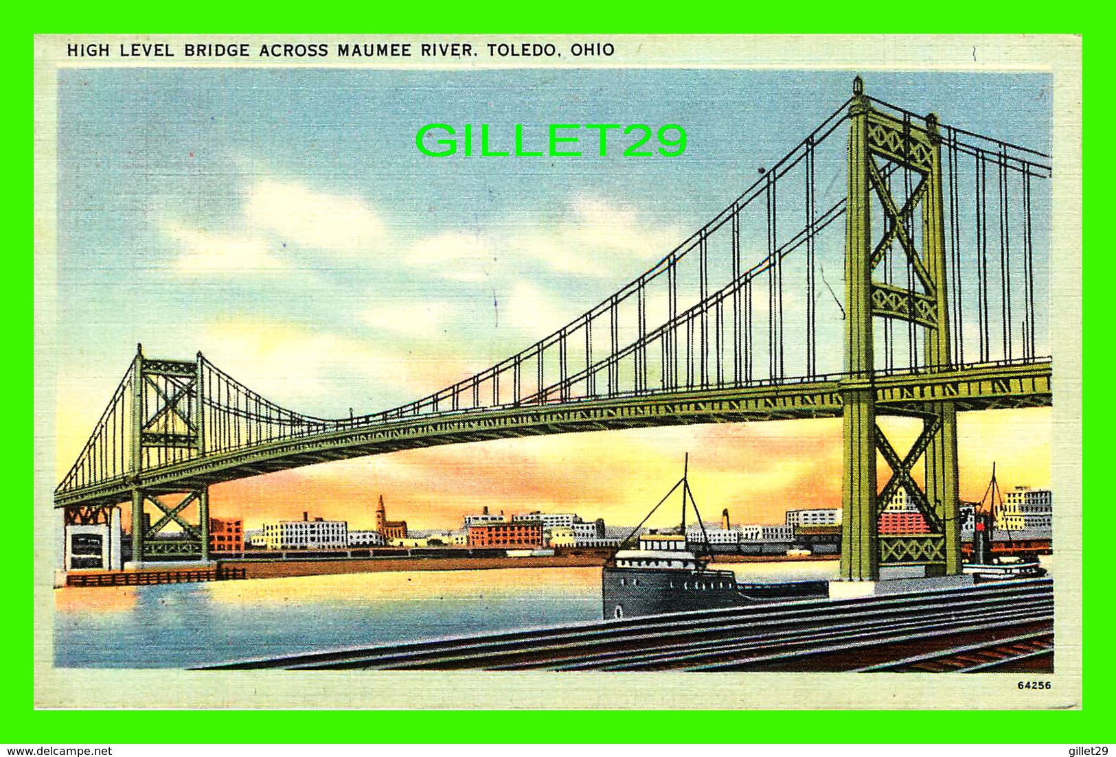 TOLEDO, OH - HIGH LEVEL BRIDGE ACROSS MAUMEE RIVER -  TRAVEL IN 1952 -  PUB. BY HIRSCH NEWS & BOOK STORE - - Toledo