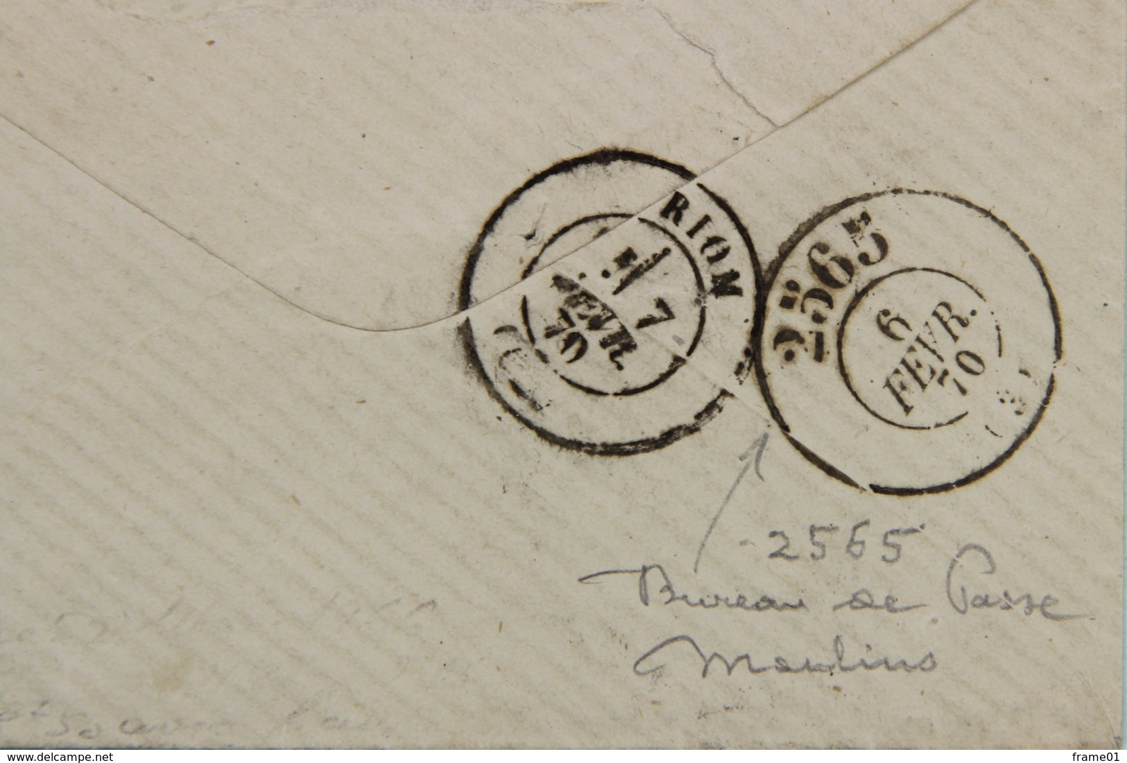 Lettre Fevrier 1870 Randan, Puy De Dome --> Riom, Affr. 20c Type Napoleon, Losange GC 3082 - 1849-1876: Période Classique