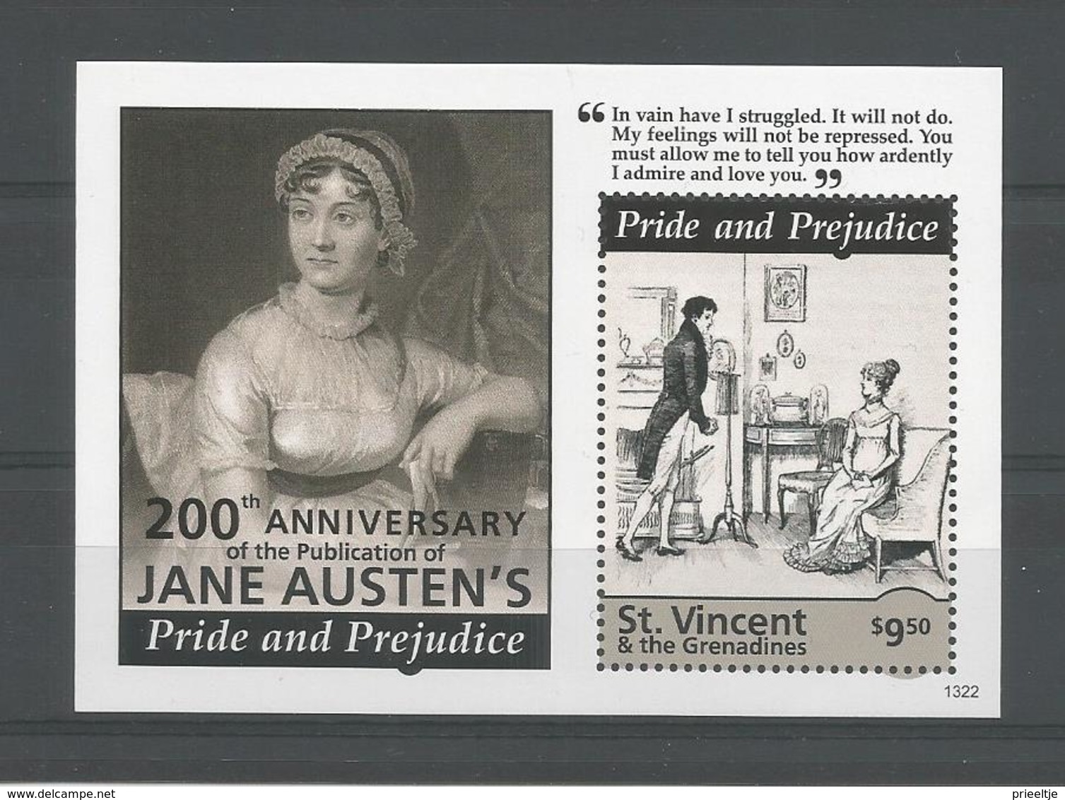 St Vincent 2013 Jane Austen S/S 2 Y.T. BF 694 ** - St.Vincent (1979-...)
