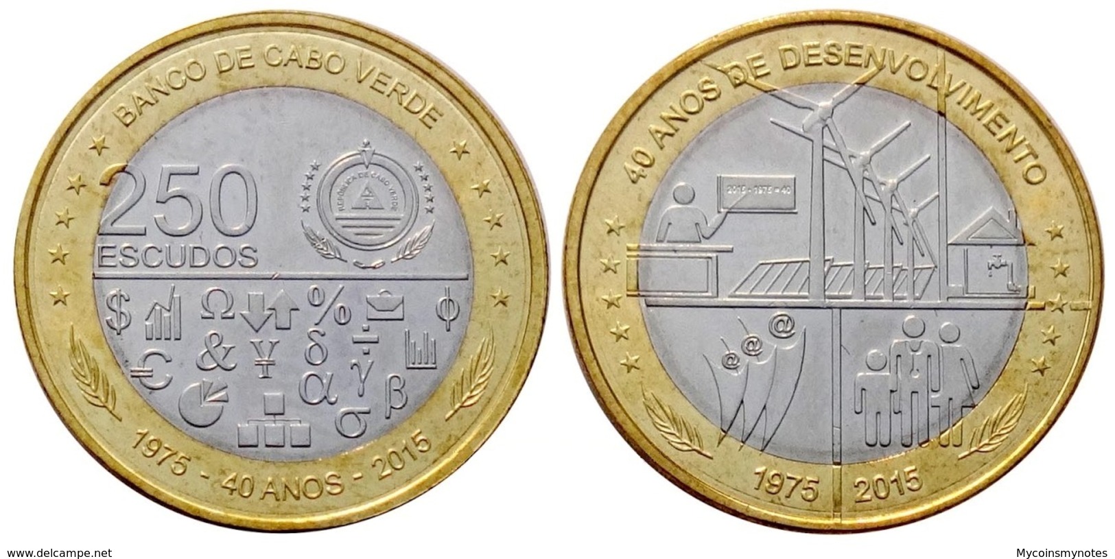 CAPE VERDE, 250 Escudos, 2015, Commemorative 40th Years Of Cape Verde Independence, BI-METALLIC, UNC - Cap Verde