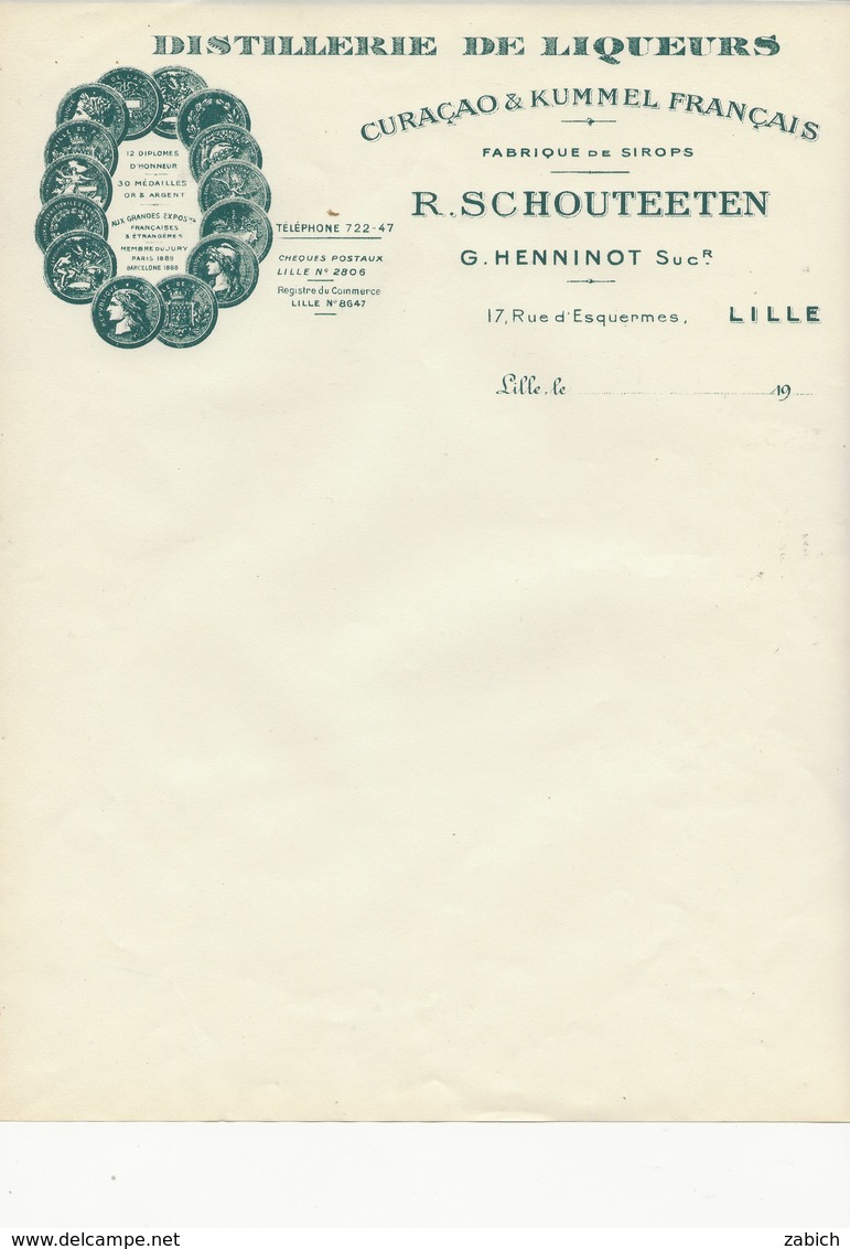 FRANCE  FACTURE VIERGE DISTILLERIE SCHOUTEETEN LILLE - Drukkerij & Papieren