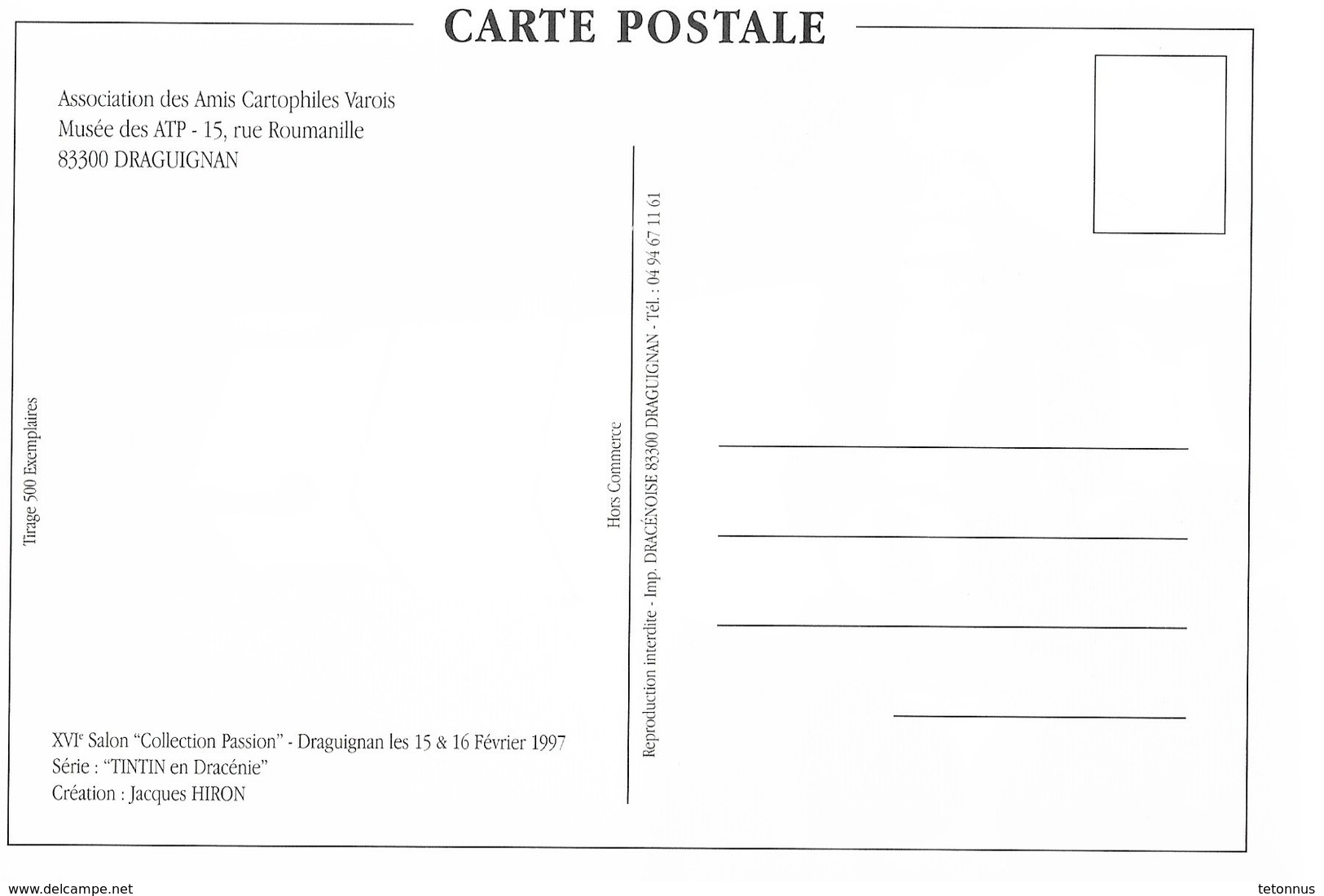 CARTE POSTALE TINTIN  & Cie DAVANT UN MONUMENT A DAMIER ROUGE & BLANC - Art De La Table