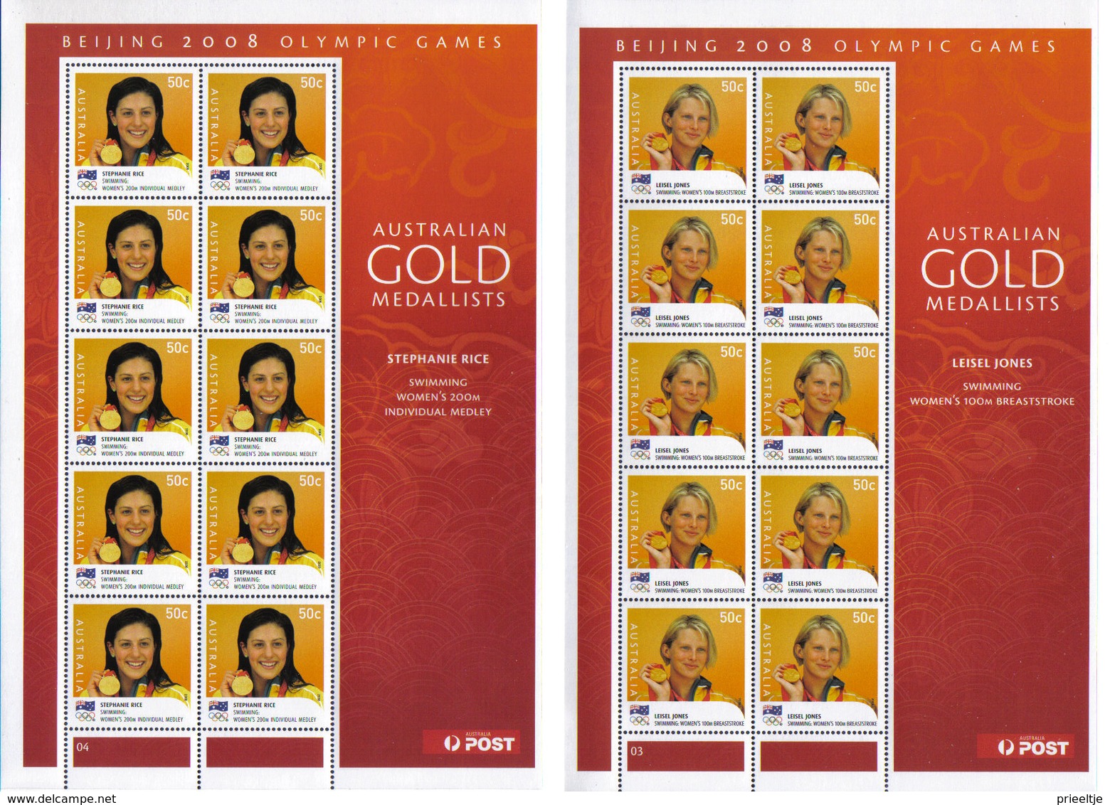 Australia 2008 Gold Winners Ol. Games Beijing Sheet Set Of 14 Y.T. 2928/2941 ** - Hojas Bloque