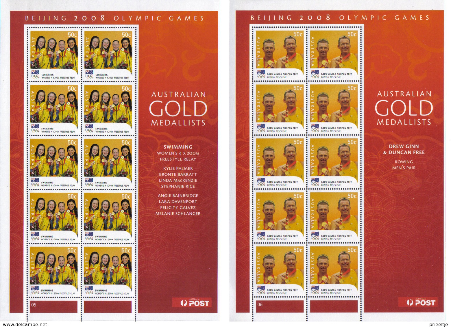 Australia 2008 Gold Winners Ol. Games Beijing Sheet Set Of 14 Y.T. 2928/2941 ** - Blocchi & Foglietti