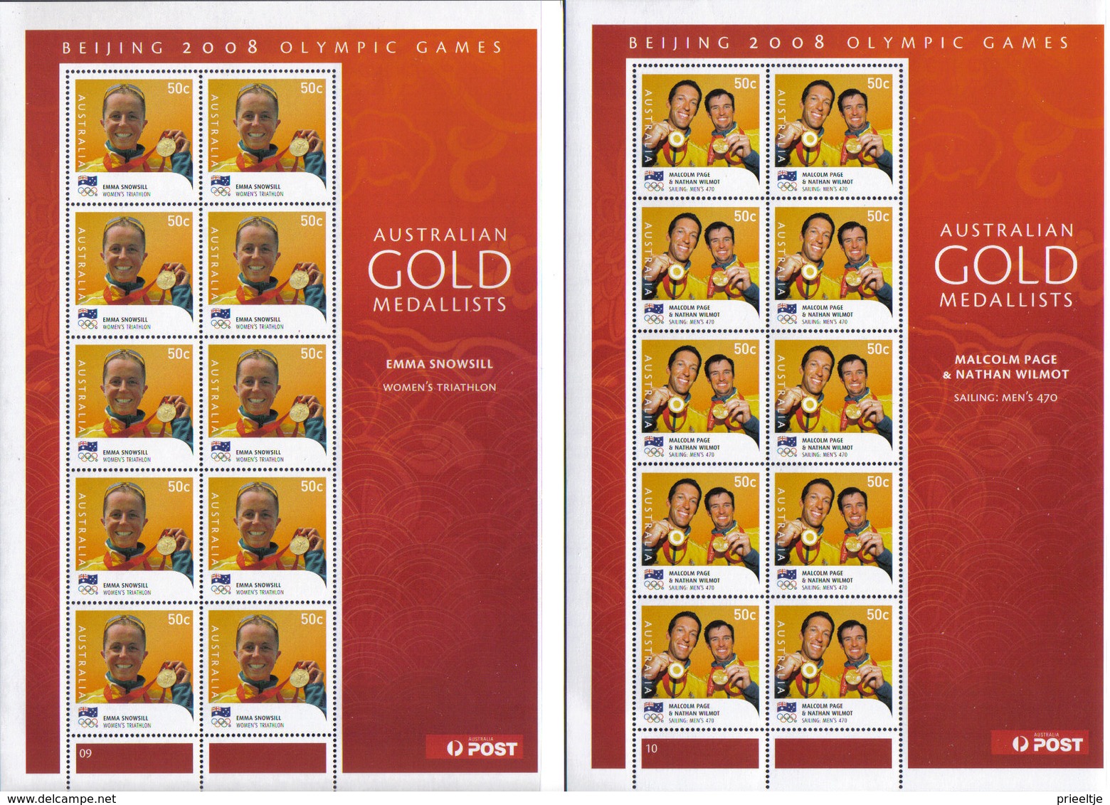 Australia 2008 Gold Winners Ol. Games Beijing Sheet Set Of 14 Y.T. 2928/2941 ** - Blocchi & Foglietti