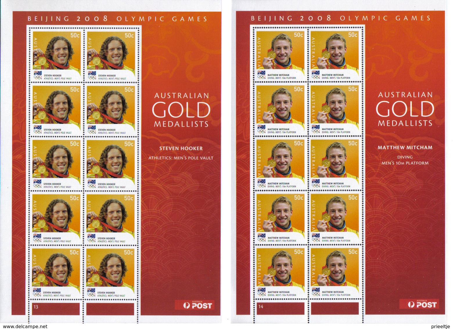 Australia 2008 Gold Winners Ol. Games Beijing Sheet Set of 14 Y.T. 2928/2941 **