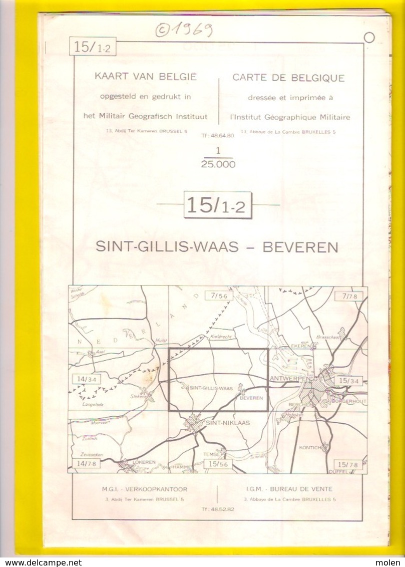 ©1969 SINT-GILLIS-WAAS BEVEREN STAFKAART SCHELDE VRASENE KALLO DE-KLINGE MEERDONK VERREBROEK ST-PAUWELS NIEUWKERKEN S429 - Sint-Gillis-Waas