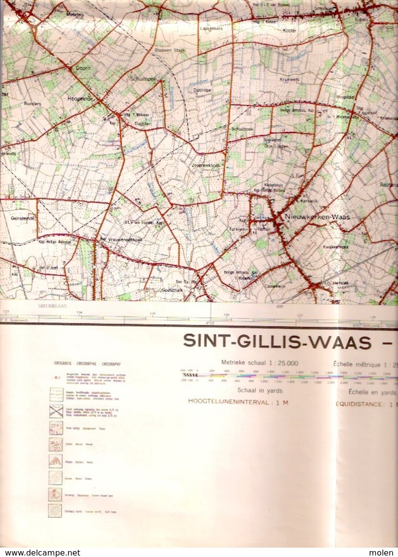 ©1969 SINT-GILLIS-WAAS BEVEREN STAFKAART SCHELDE VRASENE KALLO DE-KLINGE MEERDONK VERREBROEK ST-PAUWELS NIEUWKERKEN S429