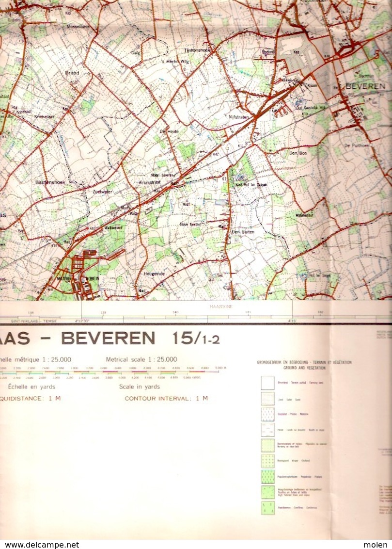 ©1969 SINT-GILLIS-WAAS BEVEREN STAFKAART SCHELDE VRASENE KALLO DE-KLINGE MEERDONK VERREBROEK ST-PAUWELS NIEUWKERKEN S429