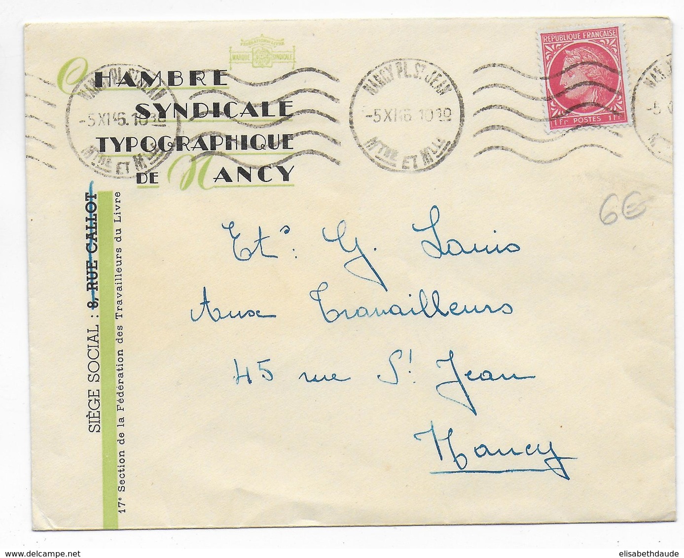 1946 - TARIF IMPRIME - MAZELIN YVERT 676 SEUL Sur LETTRE LOCALE De NANCY (MEURTHE ET MOSELLE) - - 1945-47 Cérès De Mazelin