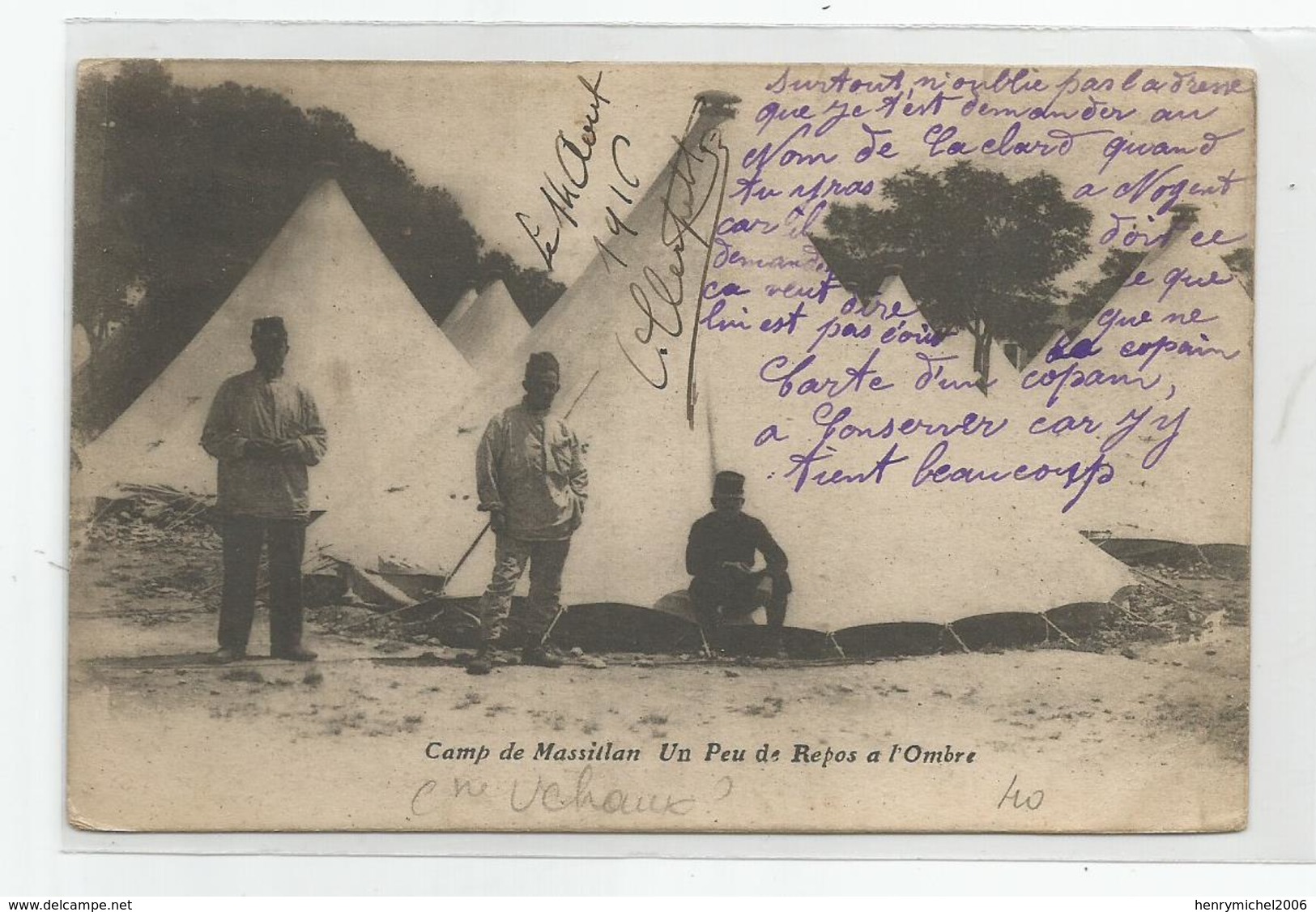 30 Gard Camp De Massillan Un Peu De Repos A L'ombre 1916 - Other & Unclassified
