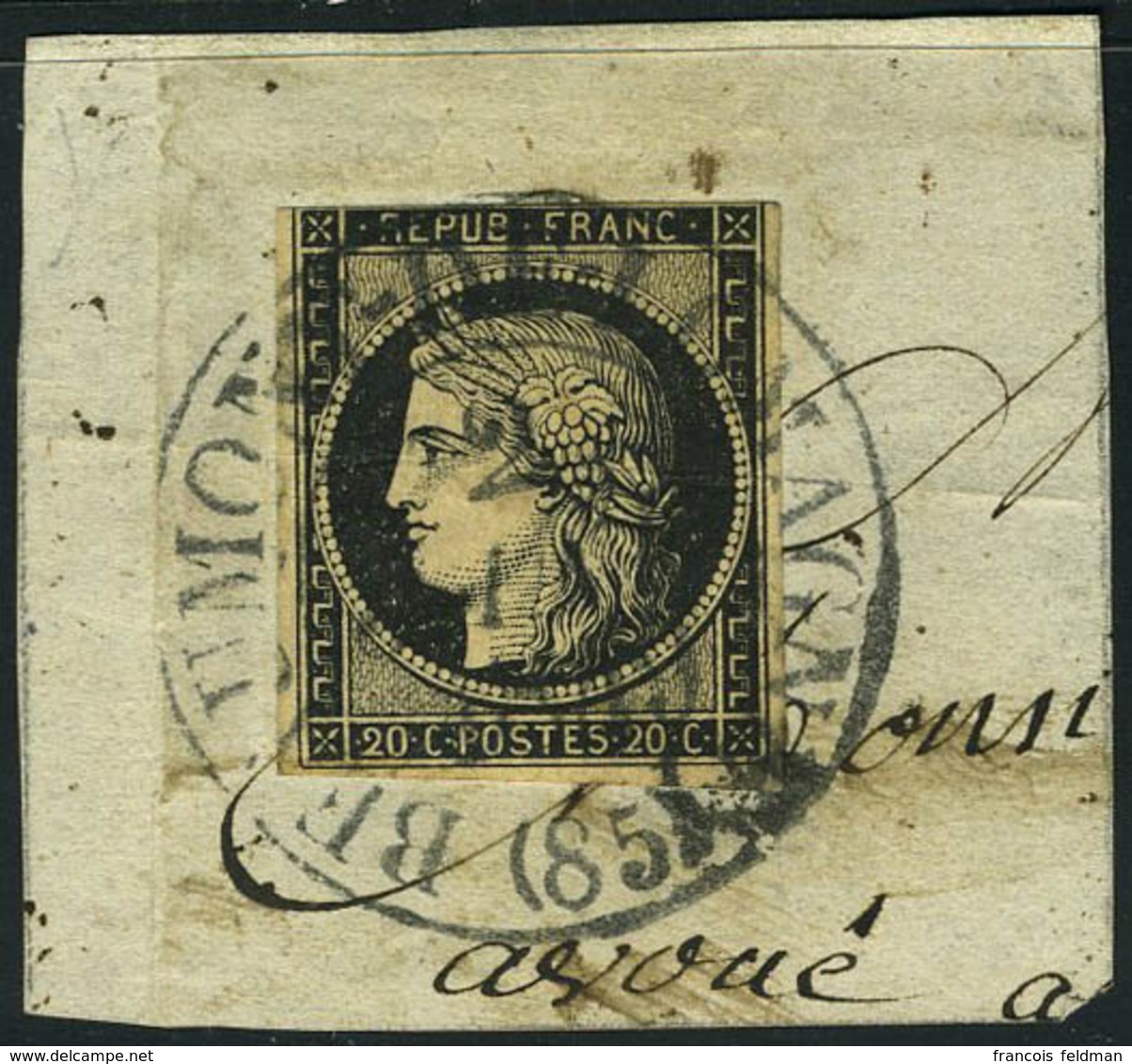 Fragment N° 3, 20c Noir Obl S/frgt Beaumont Du 2 Janv 49, Cachet Type 13 Très Belle Frappe, Filet Légèrement Touché En H - Otros & Sin Clasificación