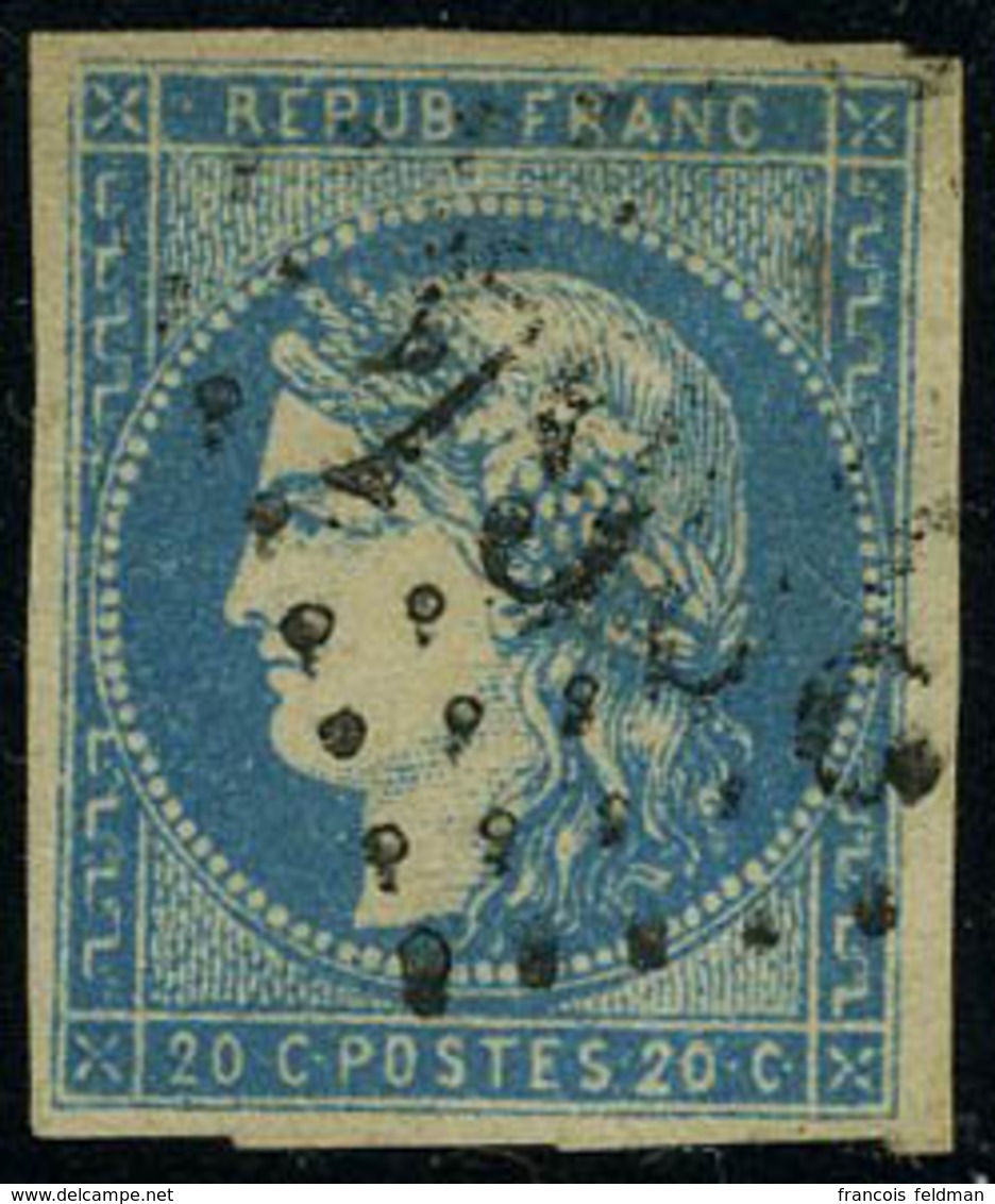 Oblitéré N° 44A, 20c Bleu, Type I, Report 1, TB, Signé A.Brun - Autres & Non Classés