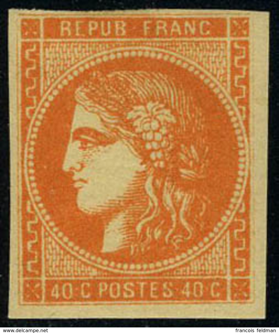 Neuf Sans Charnière N° 48, 40c Orange, TB, Certificat - Andere & Zonder Classificatie