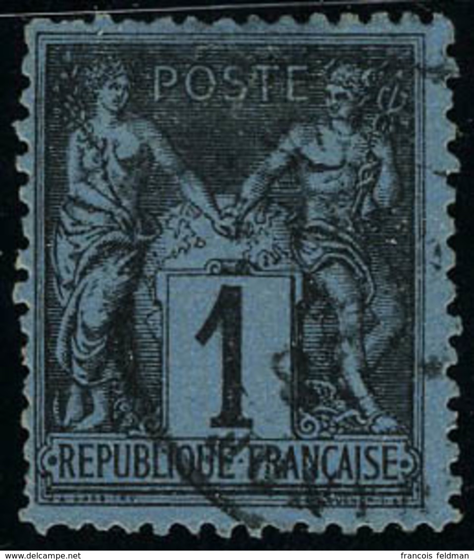 Oblitéré N° 84, 1c Noir Sur Bleu De Prusse, Léger Aminci, Aspect T.B. - Otros & Sin Clasificación