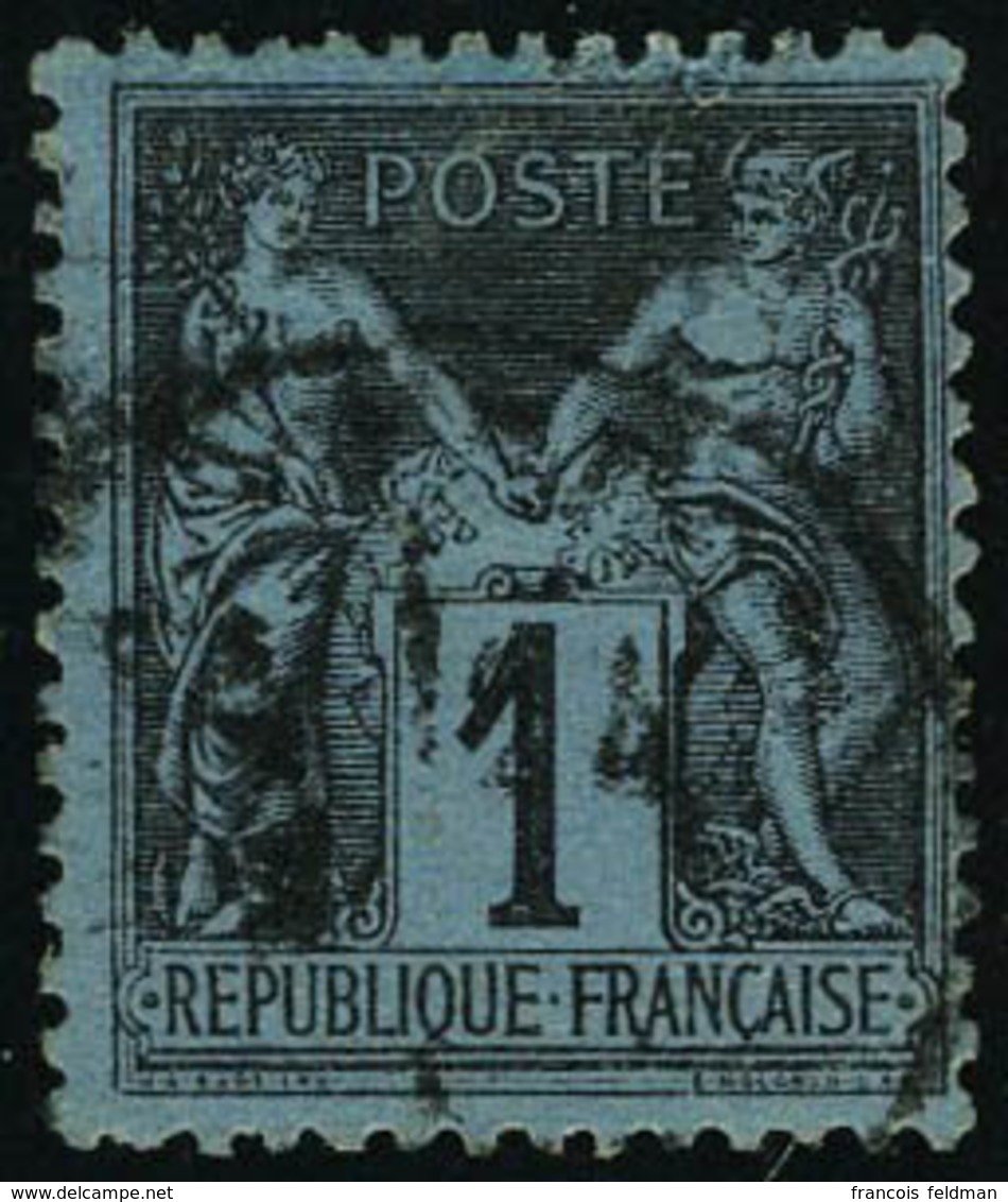 Oblitéré N° 84, 1c Noir Sur Bleu De Prusse, Restauré Aspect Superbe Certificat Sorani - Autres & Non Classés