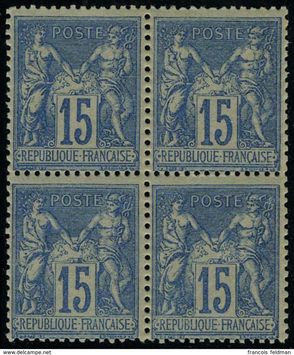 Neuf Sans Charnière N° 90, 15c Bleu Bloc De 4 T.B. - Other & Unclassified