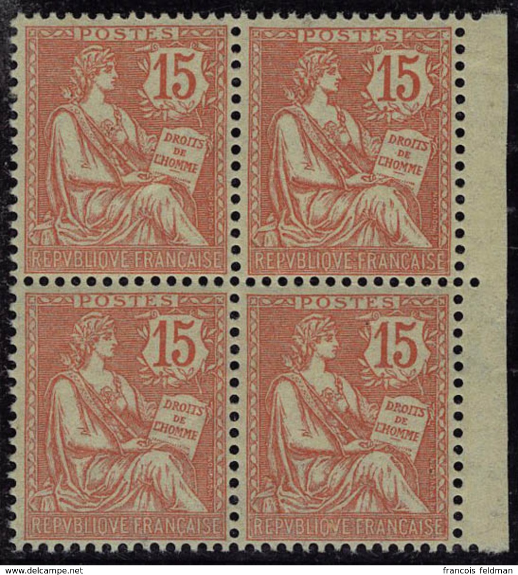 Neuf Sans Charnière N° 125, 15c Vermillon, Bloc De 4, Bdf, Excellent Centrage T.B. - Sonstige & Ohne Zuordnung