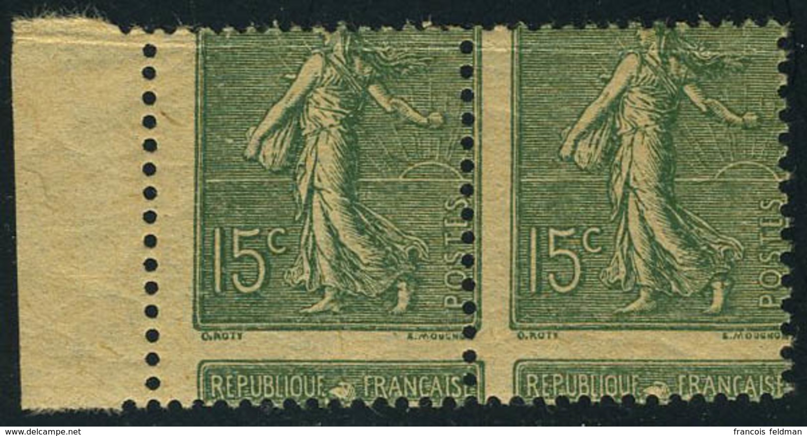 Neuf Sans Charnière N° 130, 15c Semeuse Paire Horizontale Papier GC, Variété De Piquage, TB - Otros & Sin Clasificación