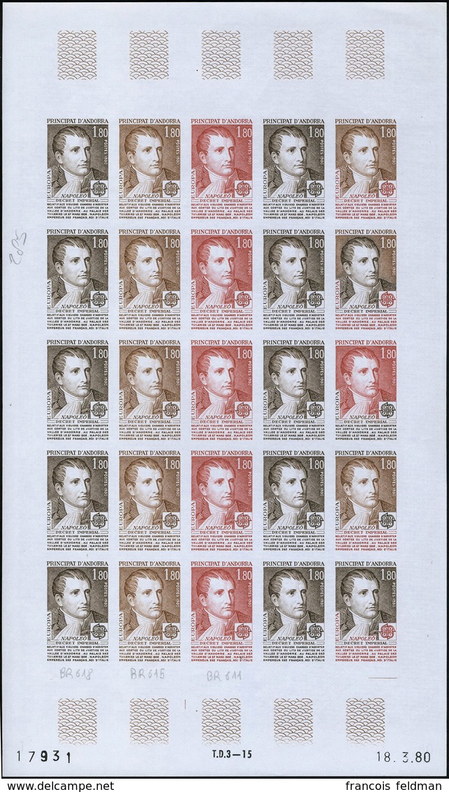 Neuf Sans Charnière N° 284/5, Europa 1980, Feuille Complète De 25ex ND, Essai De Couleur, Superbe, Photo Web - Autres & Non Classés