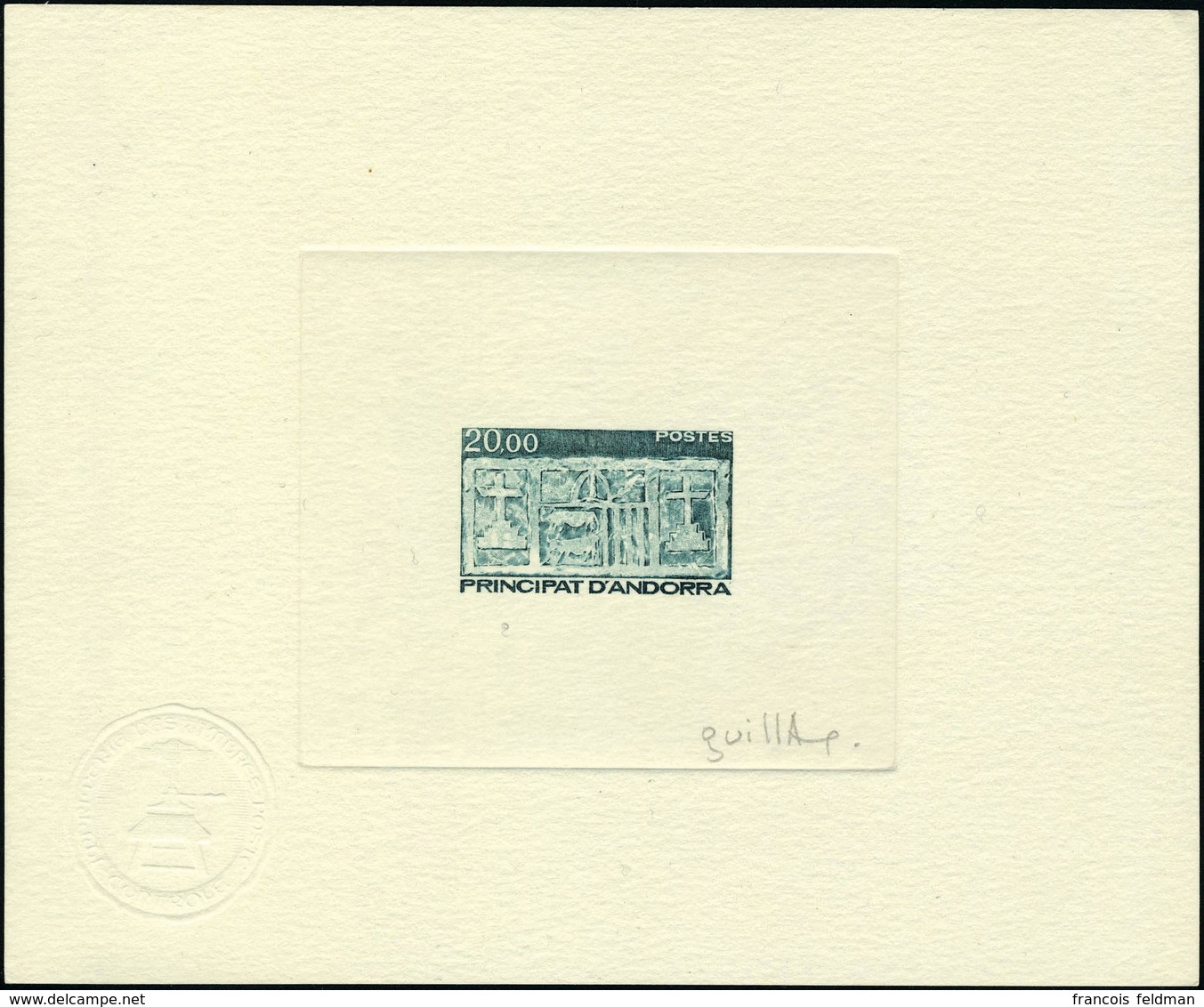 N° 336, 20f Ecu Primitif Des Vallées, Epreuve D'artiste En Vert-bleu, T.B. Signé - Andere & Zonder Classificatie