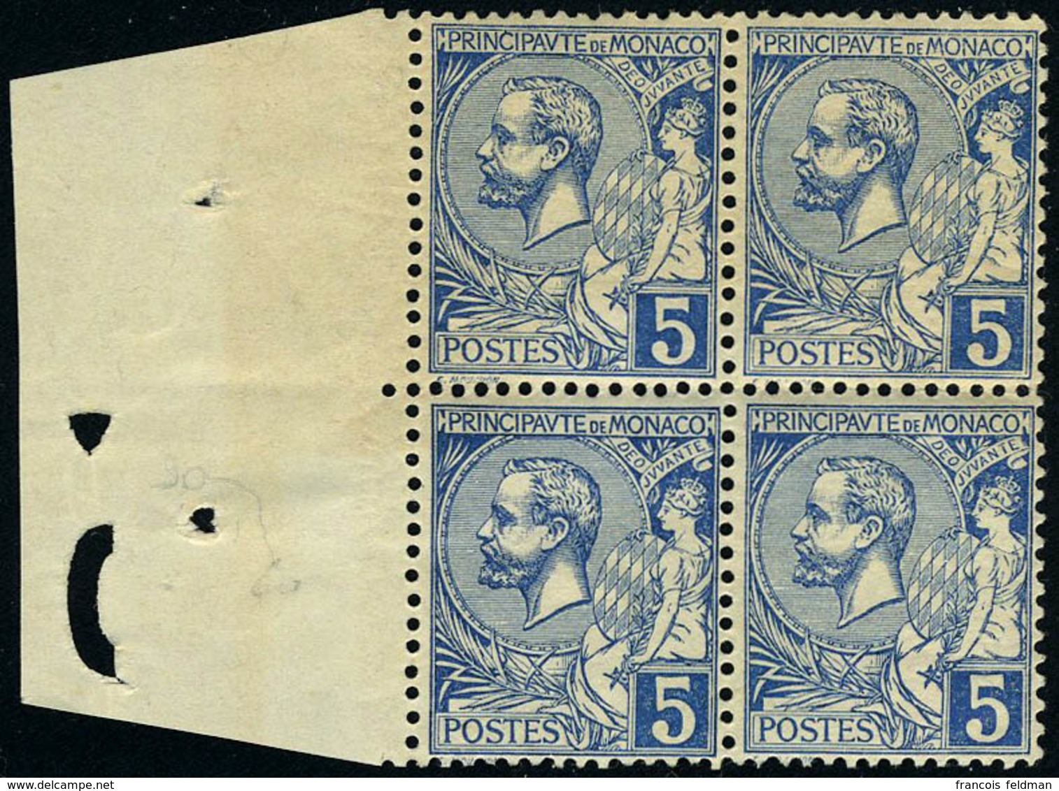 Neuf Sans Charnière N° 13, 5c Bleu, Bloc De 4 Timbres, Excellent Centrage, Superbe - Autres & Non Classés