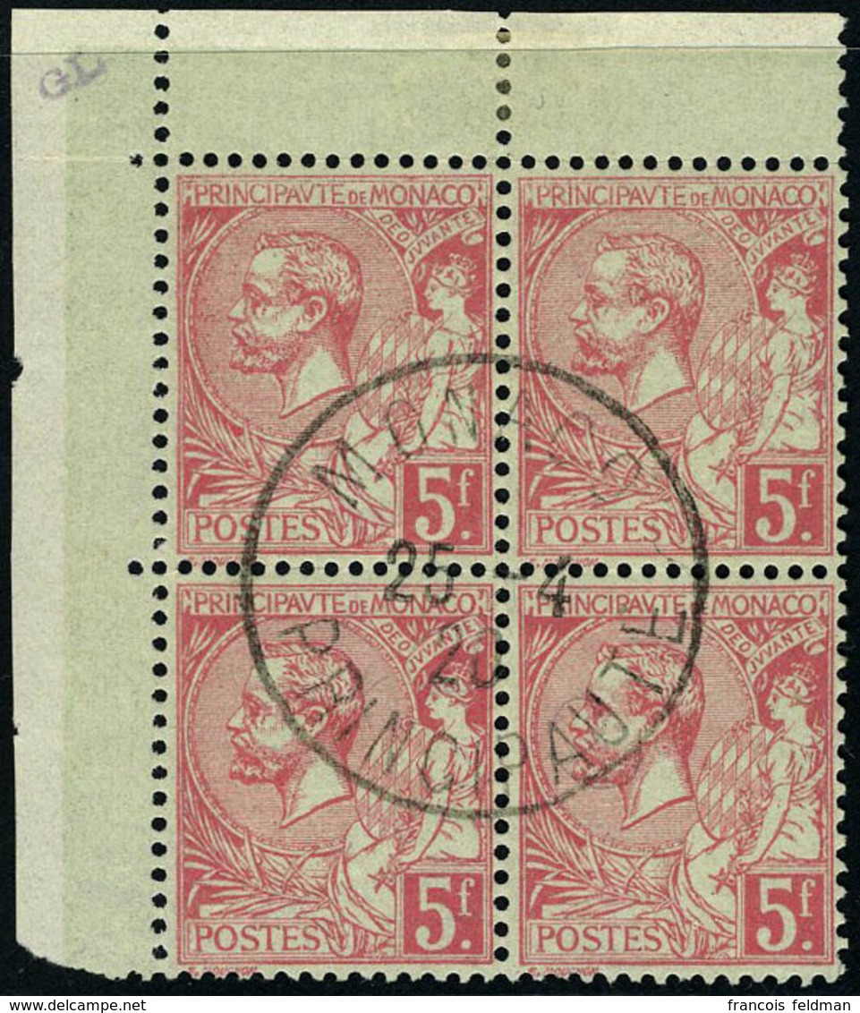 Oblitéré N° 21, 5f Rose S/verdâtre, Bloc De 4 Timbres Cdf, Oblitération Centrale, Superbe - Autres & Non Classés