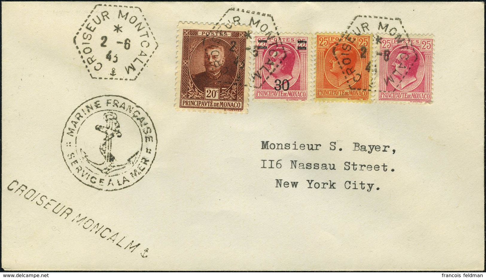 Lettre N° 67+80+81+104 S/Lettre CàD Croiseur Montcalm 2.6.43 Pour New-York, Cachet Linéaire Croiseur Montcalm Et Cachet  - Sonstige & Ohne Zuordnung