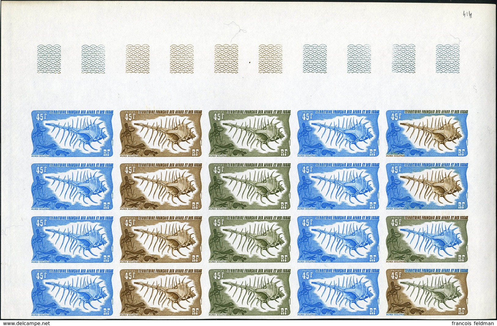 10 Val. Différentes Coquillages, Blocs De 20 Essais De Couleurs, N.D., TB (200 Timbres) - Maury 68/73 + 96/99 - Autres & Non Classés